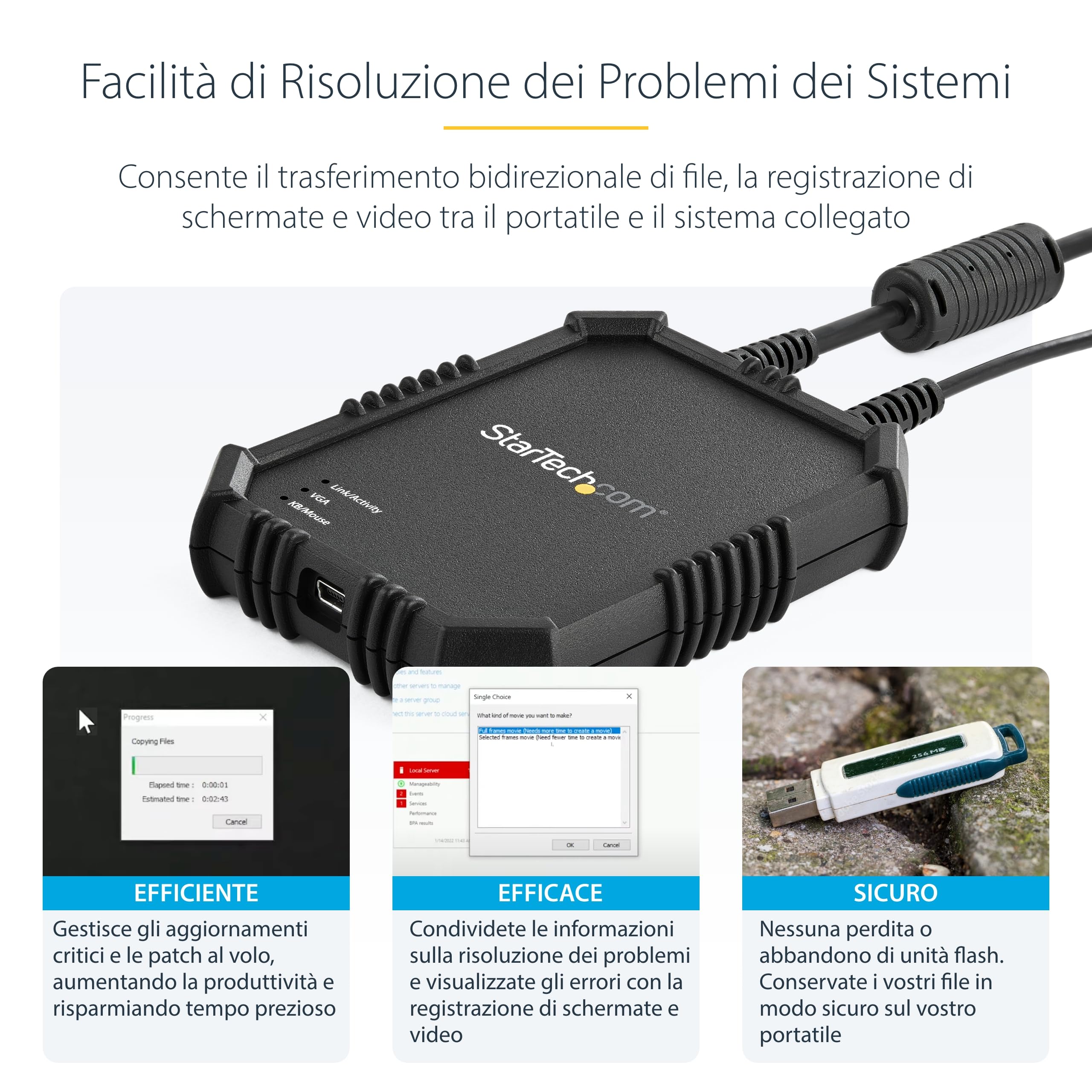 StarTech Adattatore Crash Cart Robusto, Console KVM USB/VGA (NOTECONS02X) | Alloggio robusto e resistente, Trasferimento file, Acquisizione video, Ideale per uso sul campo