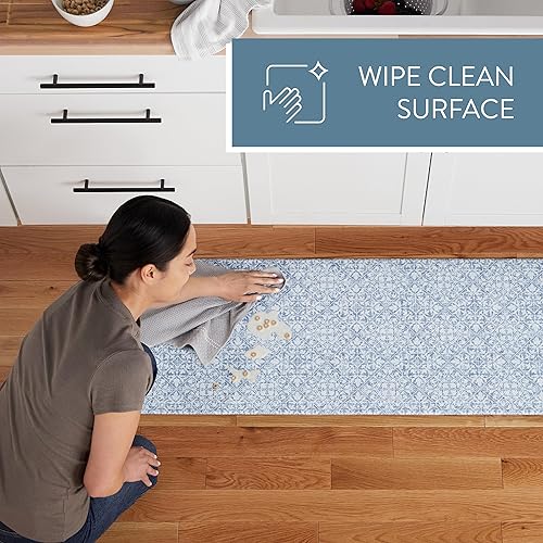 Miniatura 7 de TOWN & COUNTRY BASICS Comfort Plus - Tapete cómodo antifatiga, antifatiga, tapete para escritorio de pie, respaldo antideslizante, azul, 18 x 55