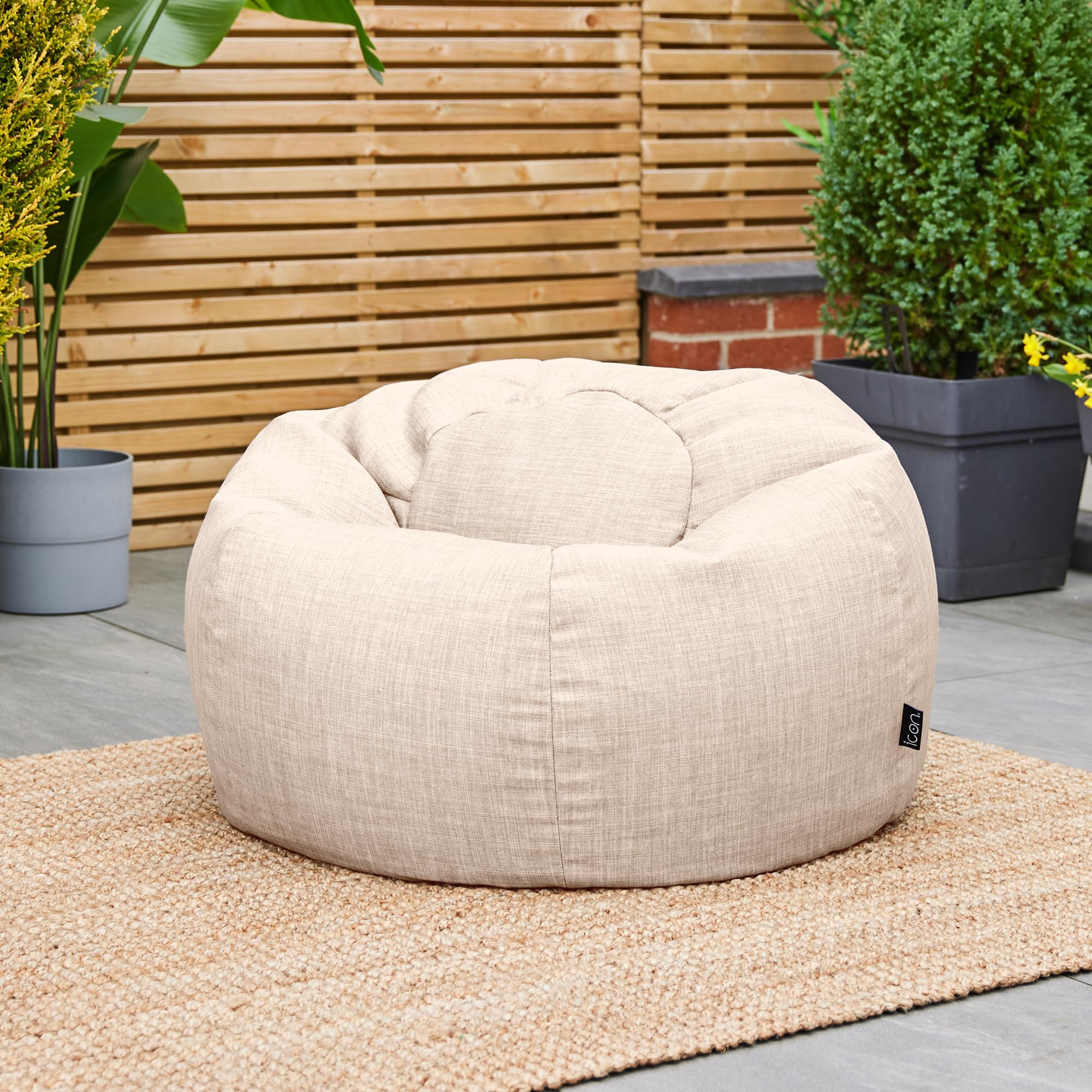 icon Classico Pouf de Esterno, Beige, Poltrona Sacco con Riempimento Incluso, Tessuto Resistente All'acqua, Pouf Sacco, Sedia de Gardino, Mobili da Gardino, Terrazza