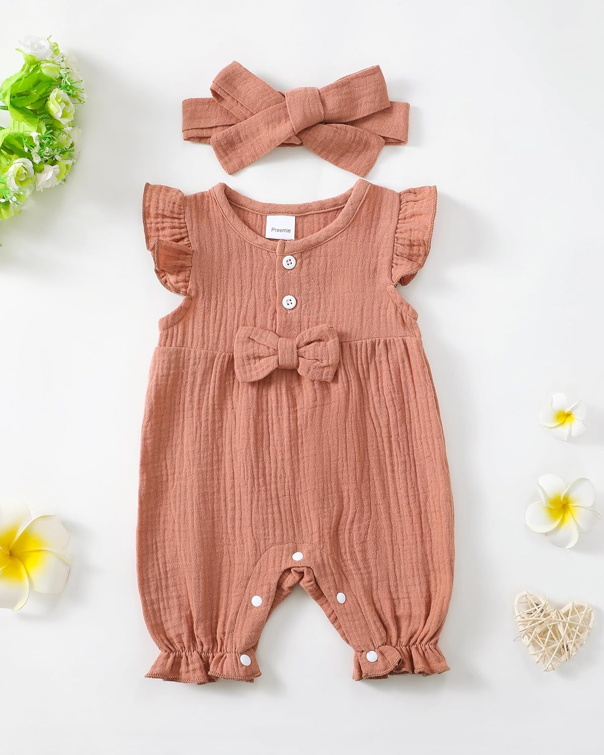 Renotemy Baby Girl Clothes Romper Infant Summer Bodysuit Outfits Cotton Linen Jumpsuits Newborn Essential Preemie Clothes - Image 2