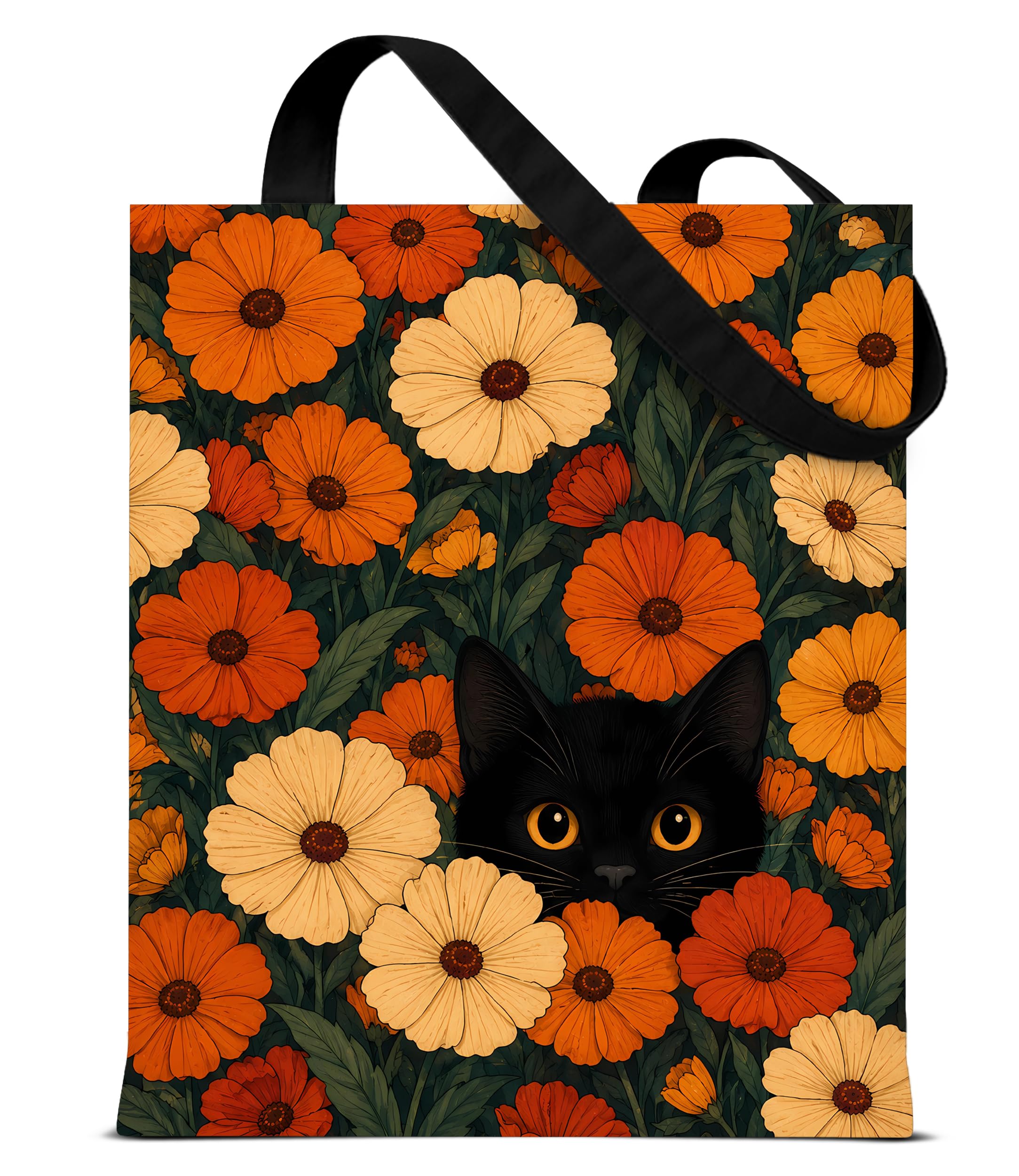 Cute Cat Canvas Tote Bag for Women， Aesthetic Reusable Shoulder Bag for Shopping Travel Work