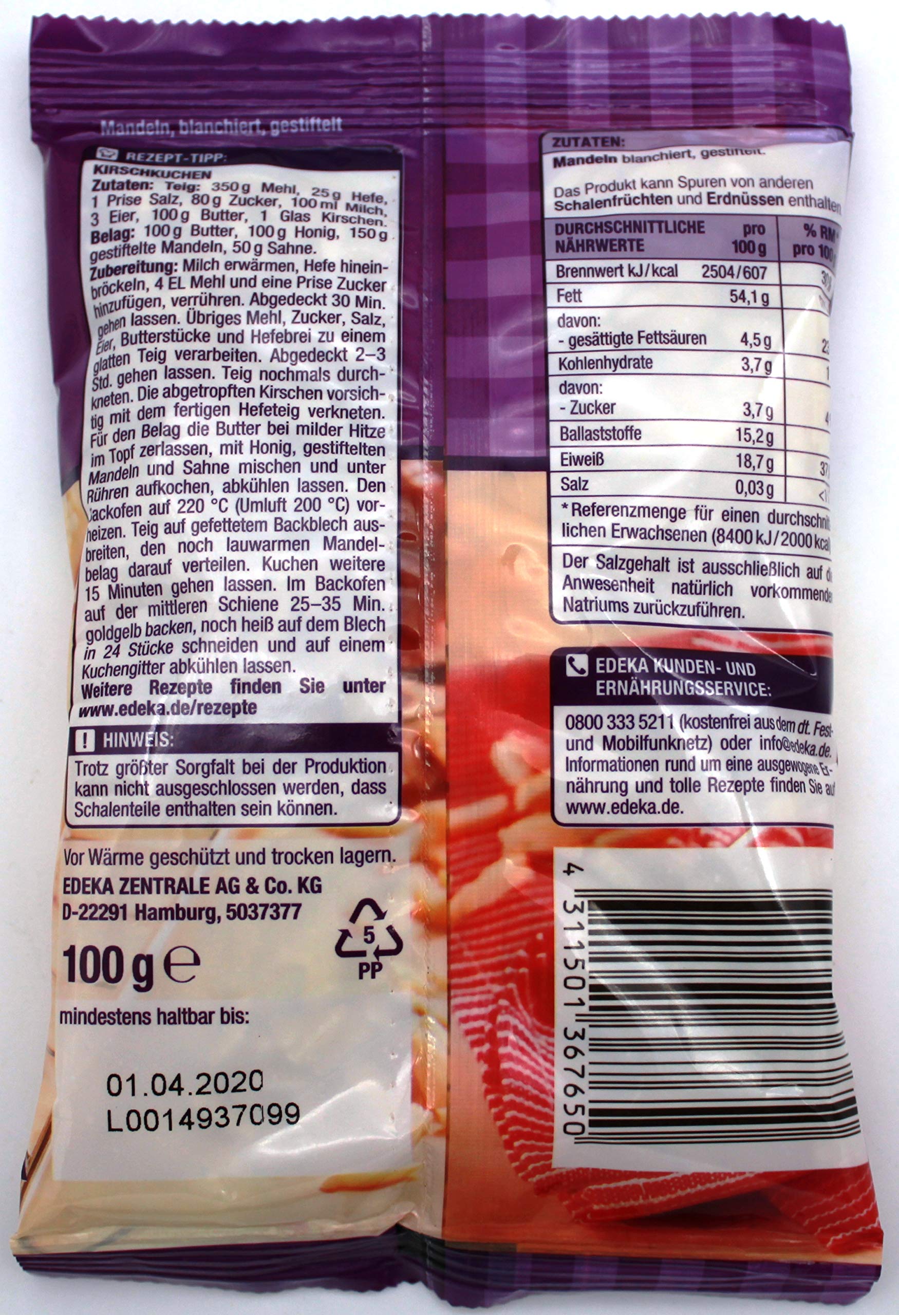 Gut & Günstig Mandeln gestiftelt, 25er Pack (25 x 100g)
