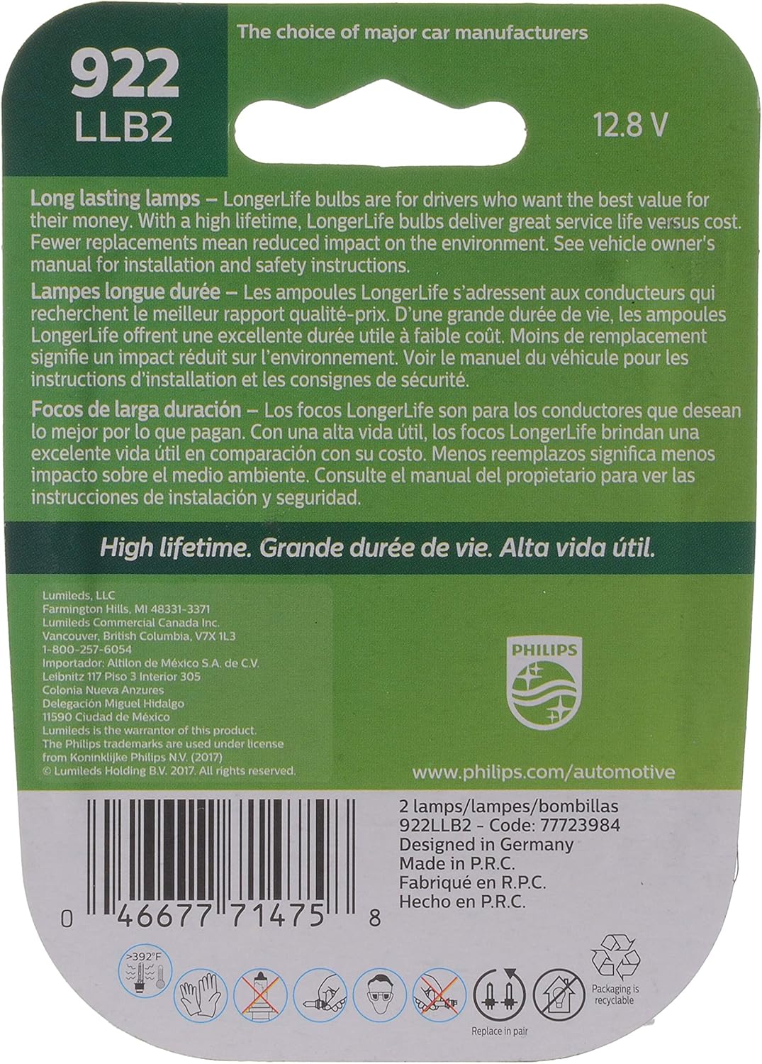 Philips 922 LongerLife Miniature Bulb, 2 Pack