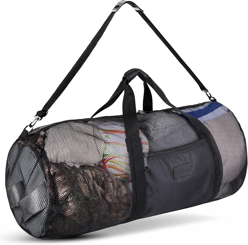 Bolsa de lona grande de malla de 129 L y 35 pulgadas para buceo, esnórquel y deportes acuáticos | Malla de secado rápido con paneles reforzados y bolsillo resistente al agua para buceo, natación, esnórquel, playa, pileta y equipo de viaje