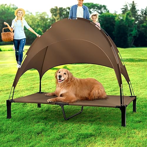 Miniatura 6 de Heeyoo Cama elevada para perros con toldo, cuna portátil para perros con tienda de campaña de sombra extraíble, cuna elevada para mascotas al aire