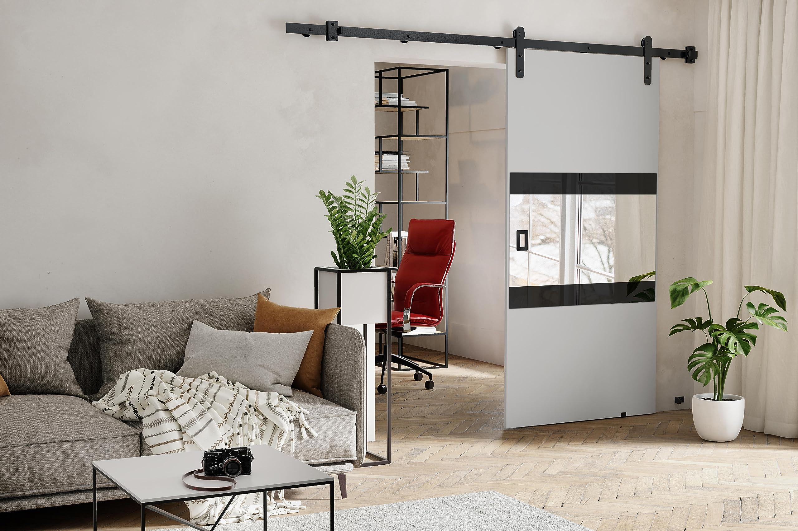 KIER FURNITURE MIA Schiebetür – Schiebetür Komplettset Schiene Komplettset Mit Tür – Zimmertüren Mit Zarge Komplett - B86xH205xT1,6 cm - Weiß