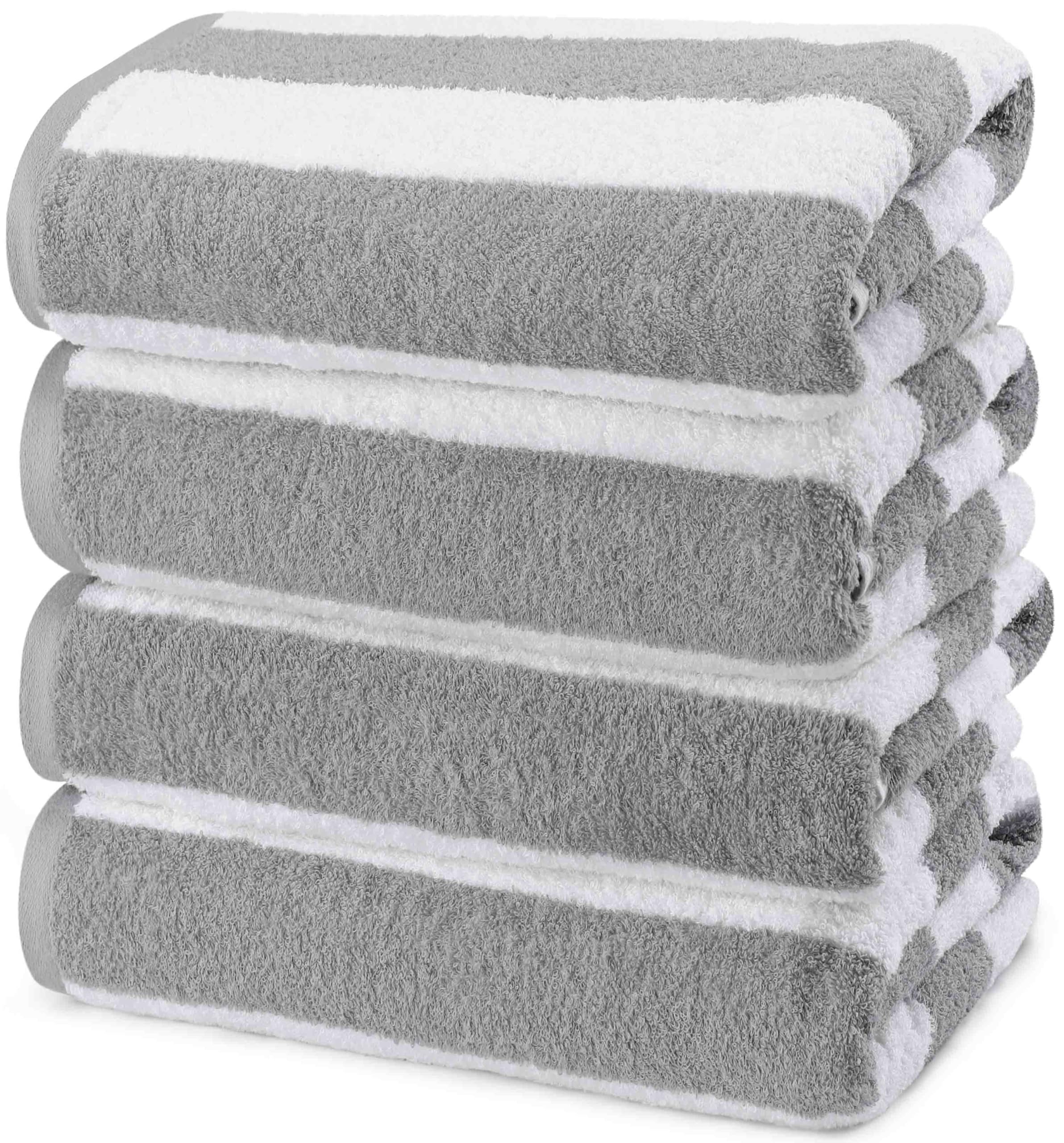 Utopia Towels 4 Pack Cabana Stripe Beach Towel, 30 by 60 Inches, Oversized 100% Ring Spun Cotton Pool Towels, Highly Absorbent Quick Dry Bath Towels for Bathroom, and Swim, Grey