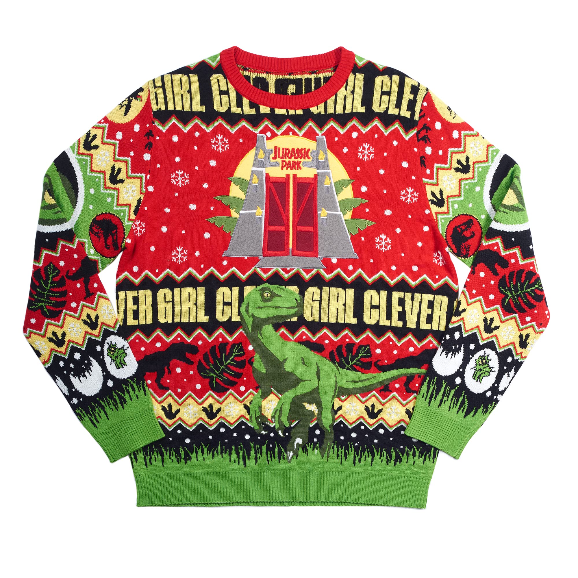 Numskull Unisex Official Jurassic Park Unisex Knitted Novelty Christmas Jumper, Jurassic Park, L UK