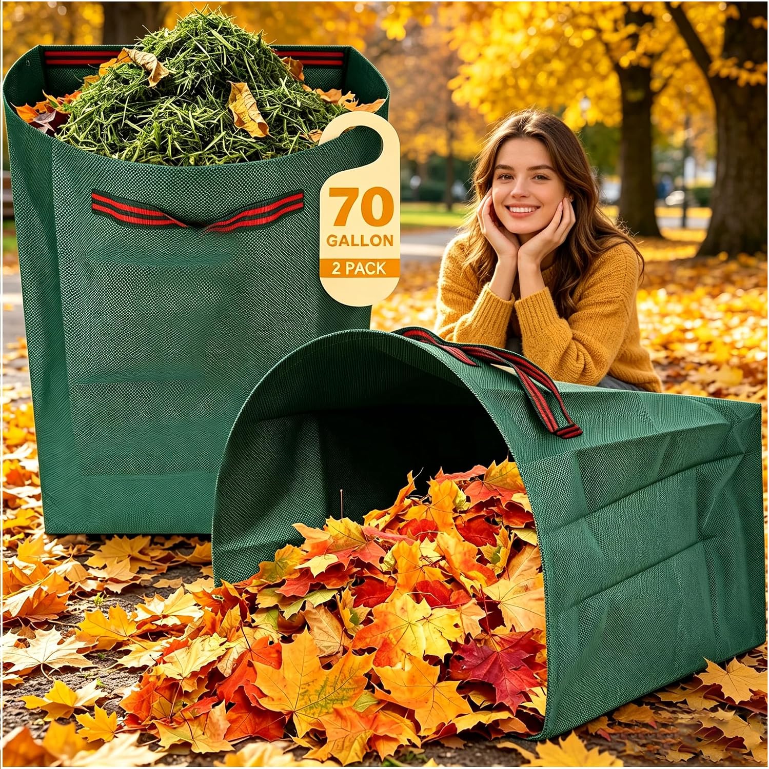 2Pcs Large Scale Leaf Collector Bag, 72 Gallon Collapsible Dustpan, Type Waste Bags for Lawn Clean Up image 2
