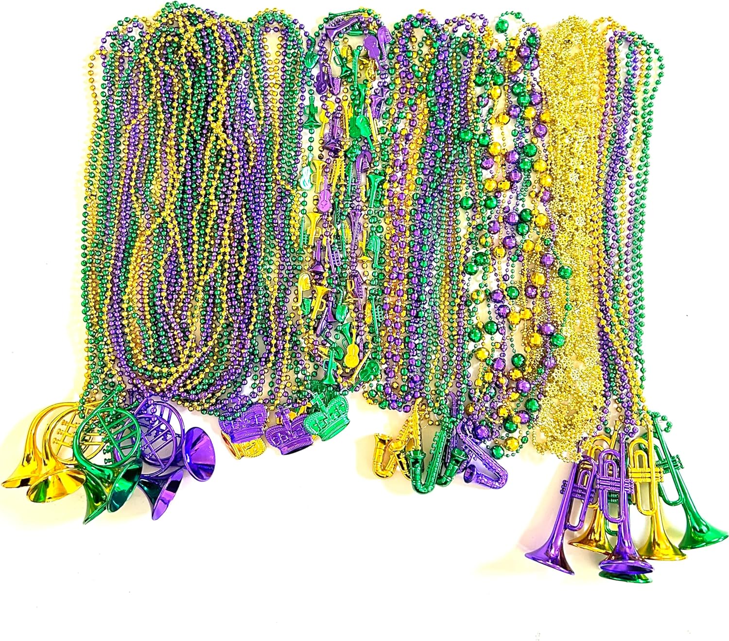 72 Pcs Mardi Gras Bead Necklaces Bulk Gold Purple Green Mardi Gras Bead Necklaces Holiday Parade Party Supplies