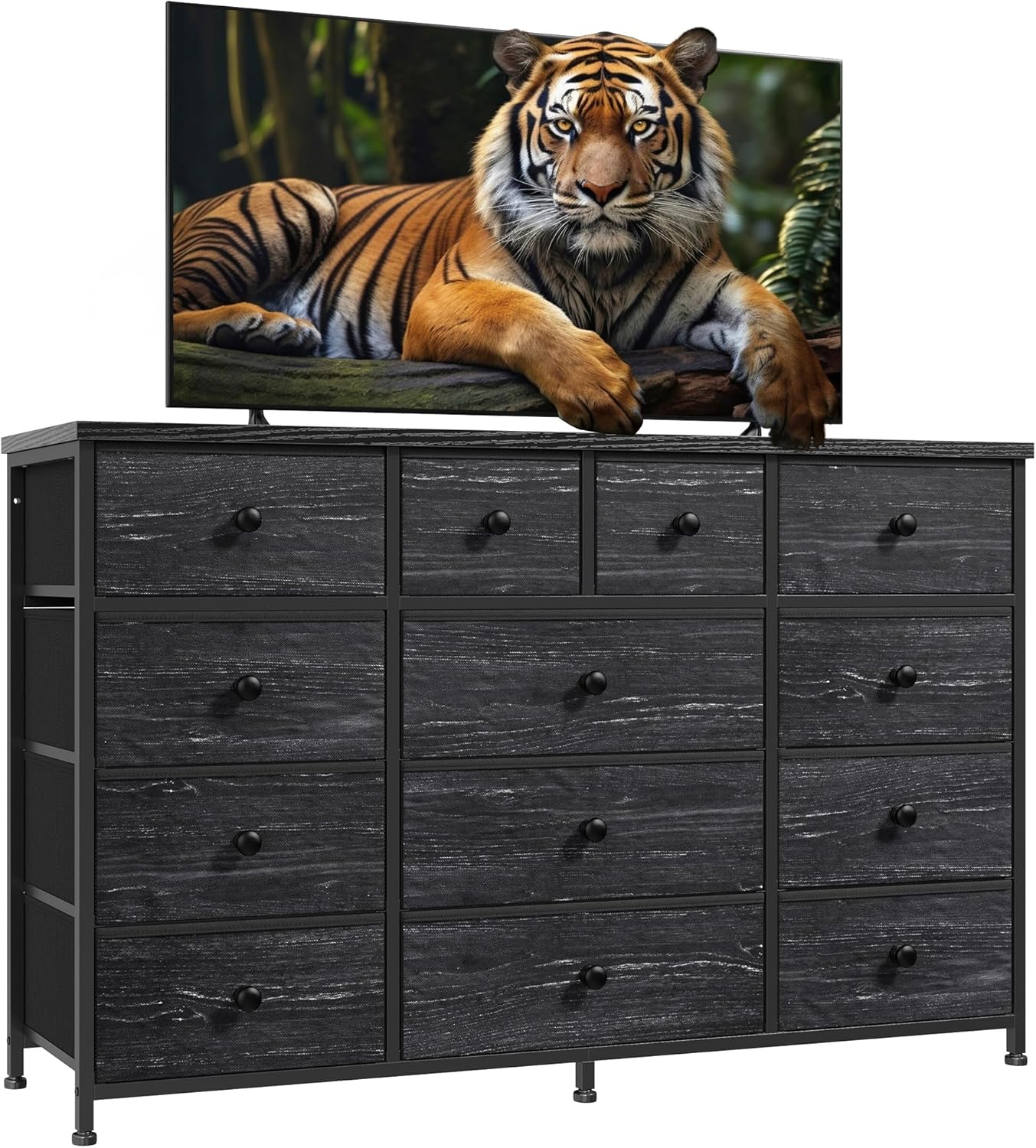 Black Dresser with 13 Fabric Dresser,Tv Stand for Bedroom for 40,50,55 inch Tv,Entertainment Center, Chest of Drawers for Living Room, Hallway, Entryway 47.2" Wx 33" H X 11.8" D