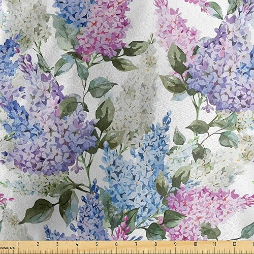 Ambesonne Tela lila de The Yard, coloridas flores lilas en ciernes temporada de eflorescencia primavera conmovedora en el país, tela de satén