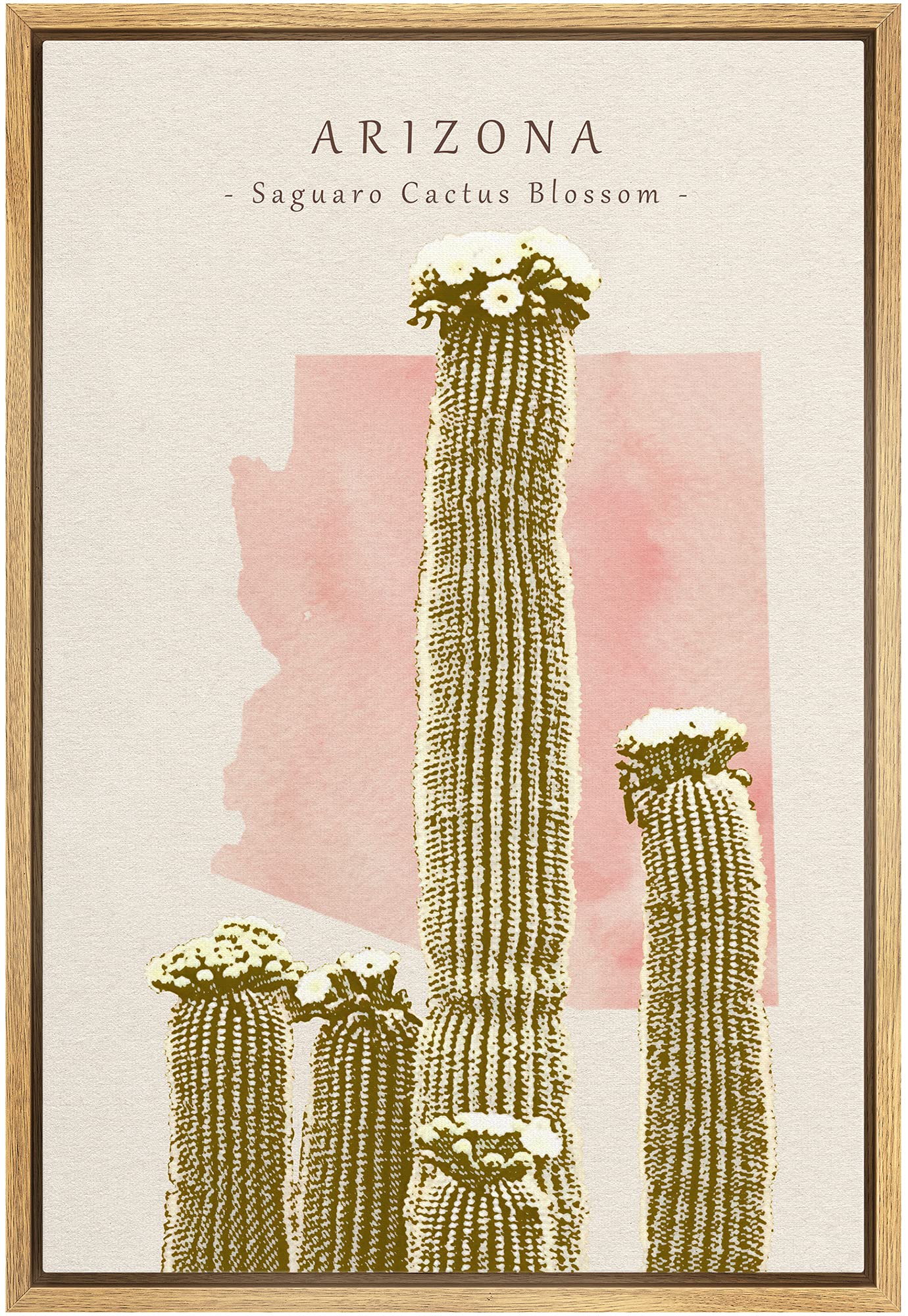 Color-Banner Framed Canvas Print Wall Art Arizona Saguaro Cactus Blossom Floral Plants Watercolor Modern Art Chic Scenic Colorful Pastel for Living