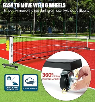 BAGAIL Portable Pickleball Net Set, 22 FT Regulation Size Pickle Ball Net with Ball Collector, 4 Balls and Carry Bag, Easy Setup for Outdoor Indoor Driveway