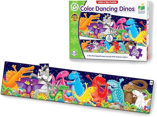 The Learning Journey Rompecabezas largo y alto – Dinosaurios bailarines de color – Rompecabezas preescolar de 51 piezas de 5 pies de largo – Regalos