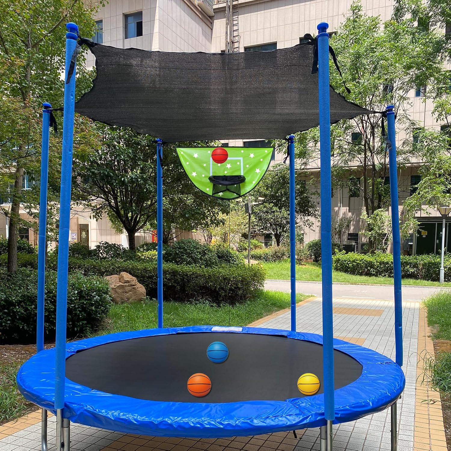 Trampoline Basketball Hoop, Attachment with Pump and Mini Ball, Universal Trampoline Accessories, Easy to Install