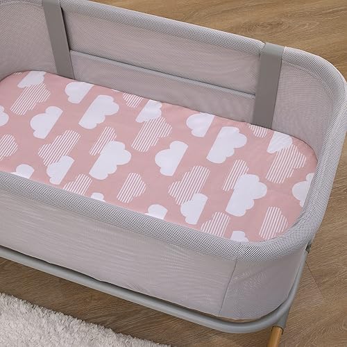 Miniatura 4 de NoJo Skip Hop Cozy-Up - Sábana bajera ajustable 2 en 1 con nubes blancas y rosas, 100 % algodón