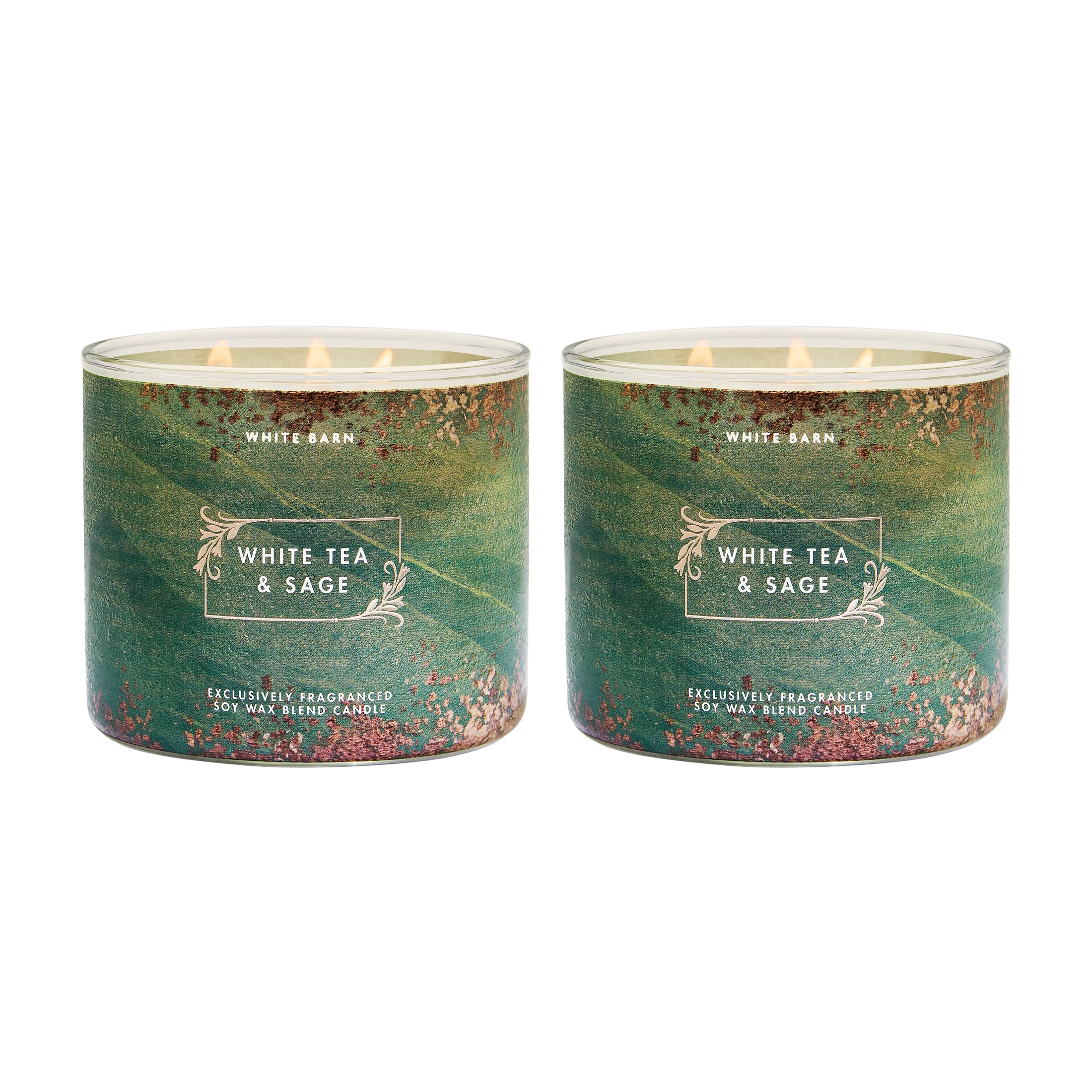 Bath &amp; Body Works 3-Wick Candle, White Tea &amp; Sage, Soy Wax Blend, 2 Pack