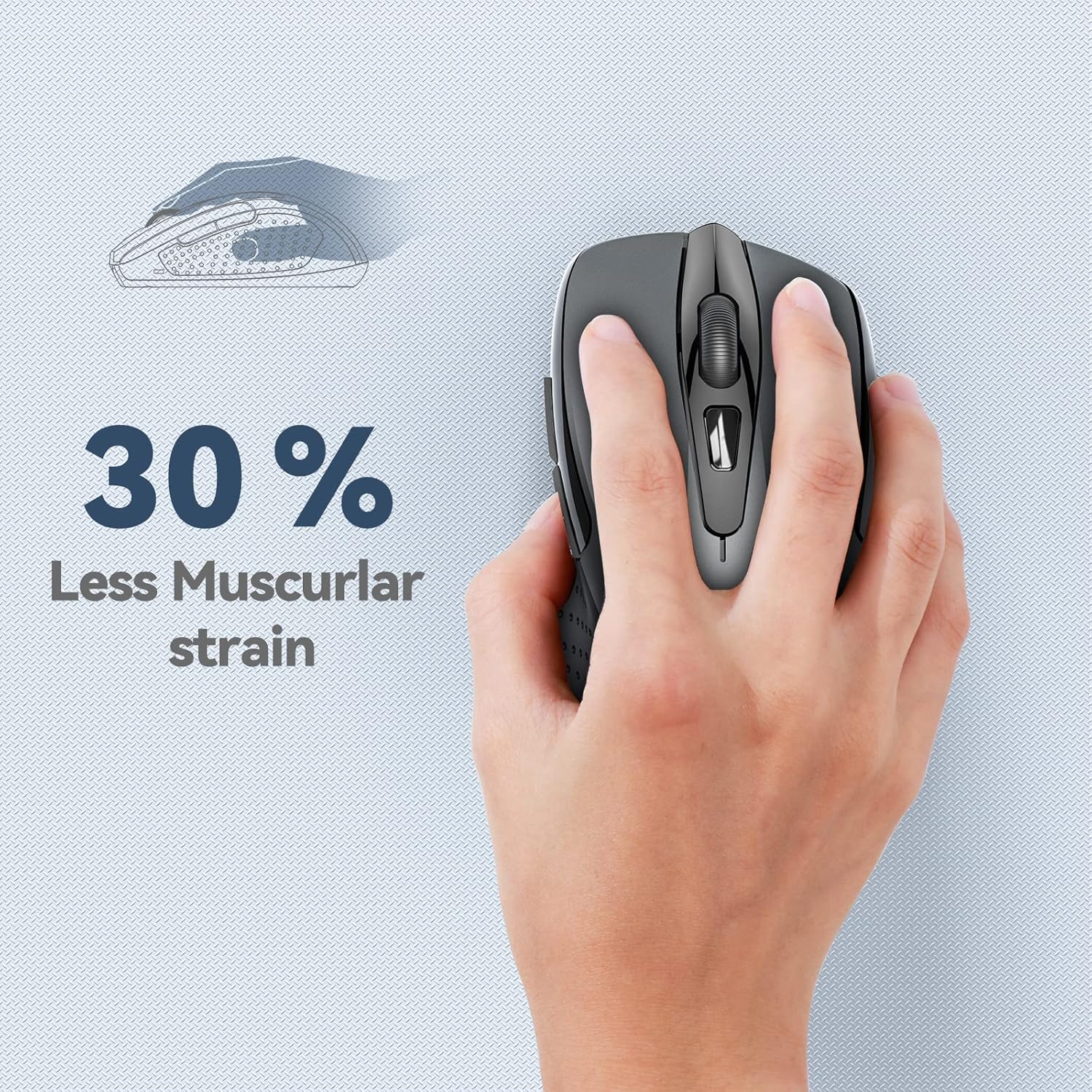 Hand holding the TECKNET M003 mouse, demonstrating comfortable grip