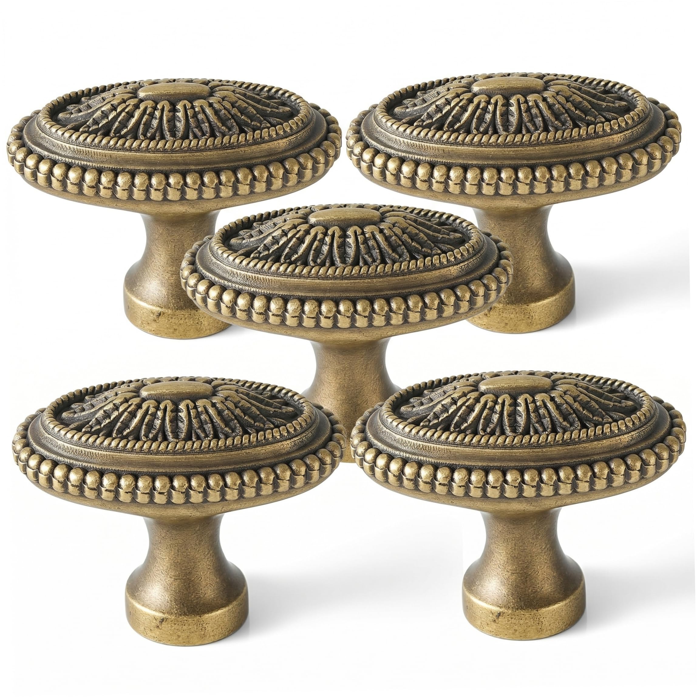 Boutons d'armoire en laiton paquet de 5 poignées de tiroir vintage bronze sculpté