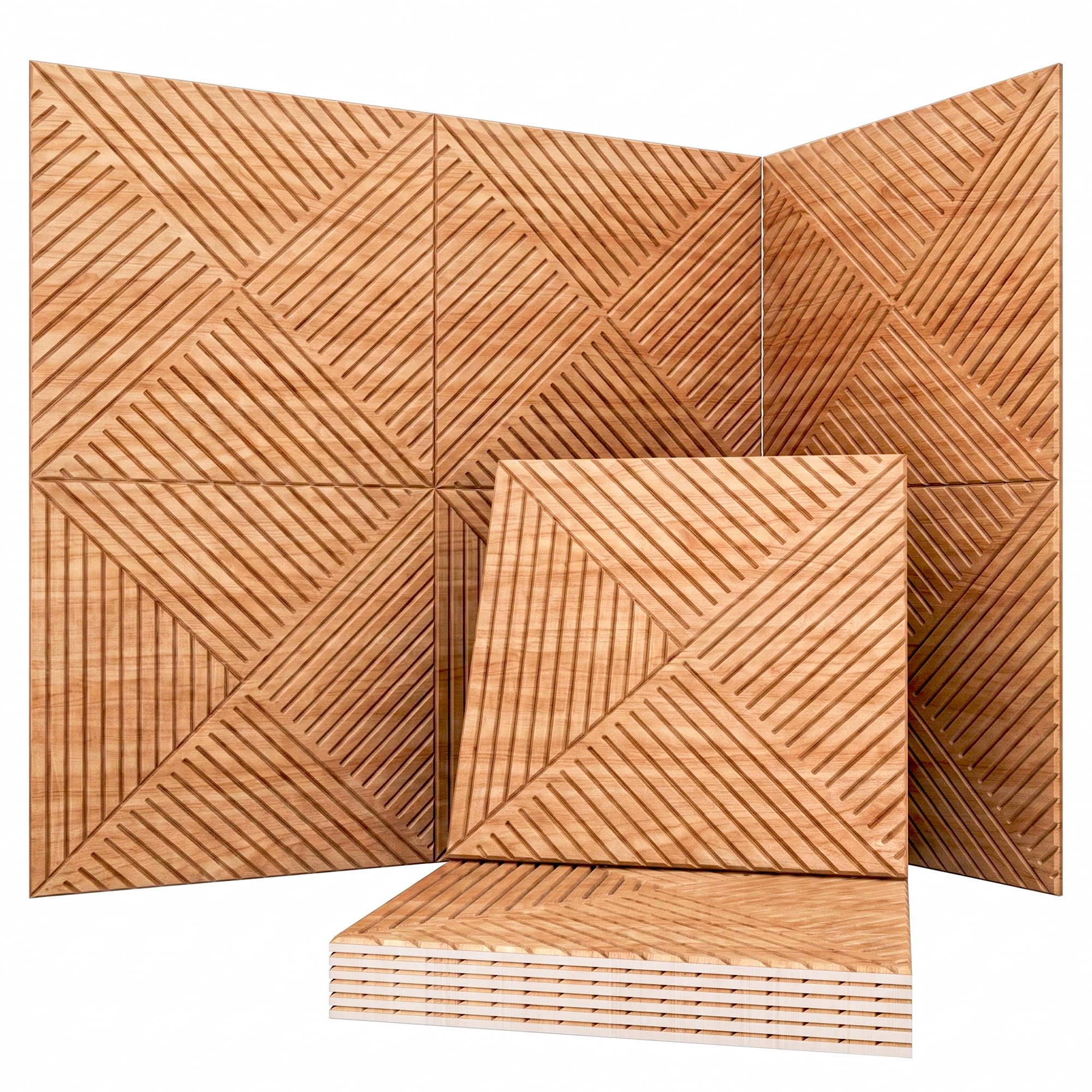 CAHAYA Pannelli acustici da parete effetto rovere, 6 pezzi, autoadesivi | Fibra di poliestere con scanalature a V 3D; decorazione effetto legno peel & stick per soggiorno, camera, studio