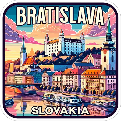 Bratislava - Calcomanía de recuerdo de Eslovaquia resistente a la intemperie, de vinilo, pequeña, impermeable, para botella de agua, taza, libro de disponible en Yaxa Costa Rica