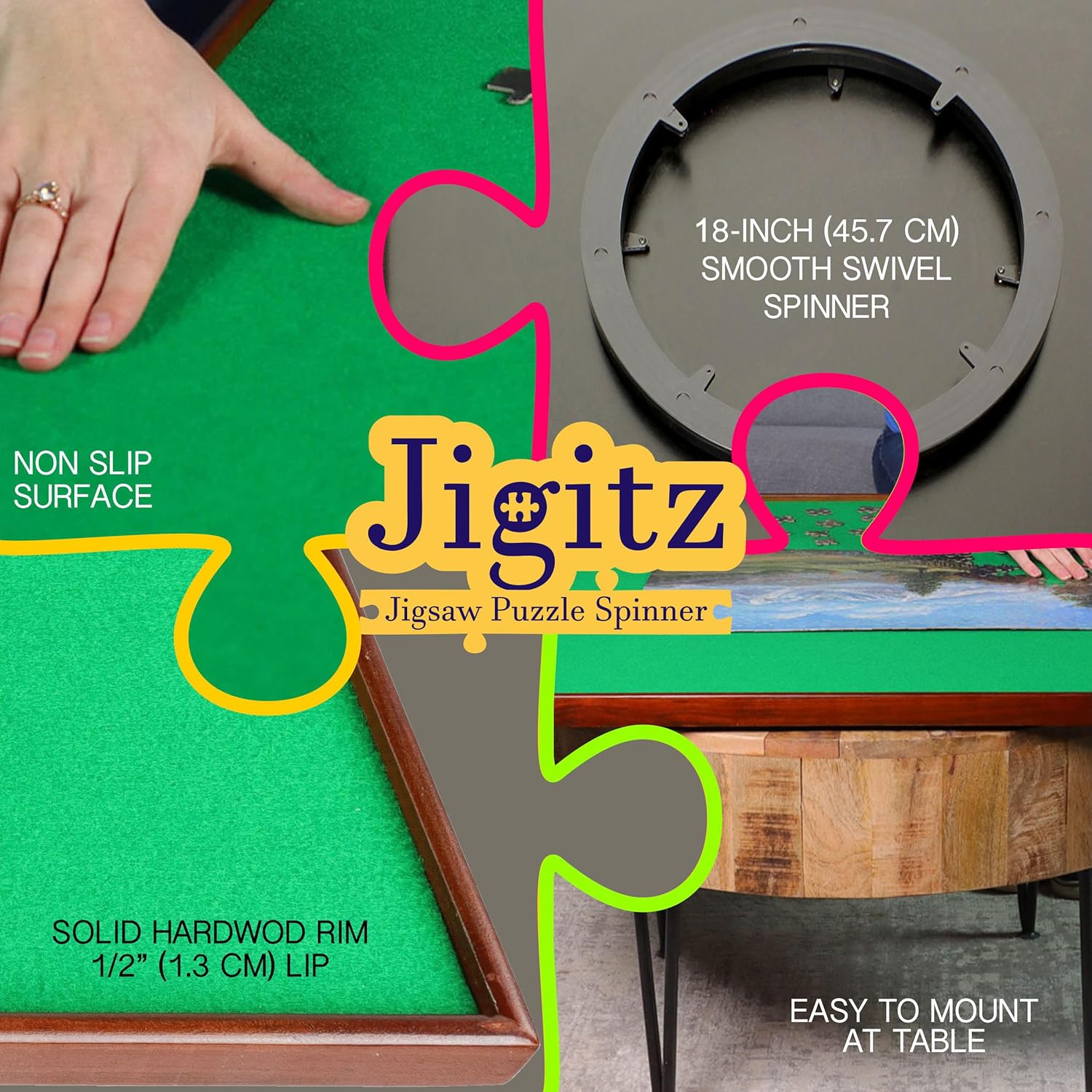 Jigitz Jigsaw Puzzle Spinner – 34in Square Puzzle Holder Rotating Puzzle Table Portable Puzzle Board Game Table