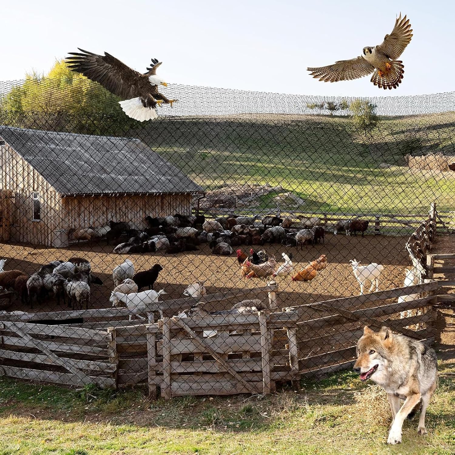 Red de protección para pájaros, 15 m × 15 m, malla estrecha con 6 cm de ancho de malla, red de protección para pájaros, para jardín, balcón, árboles frutales o estanque, resistente a la