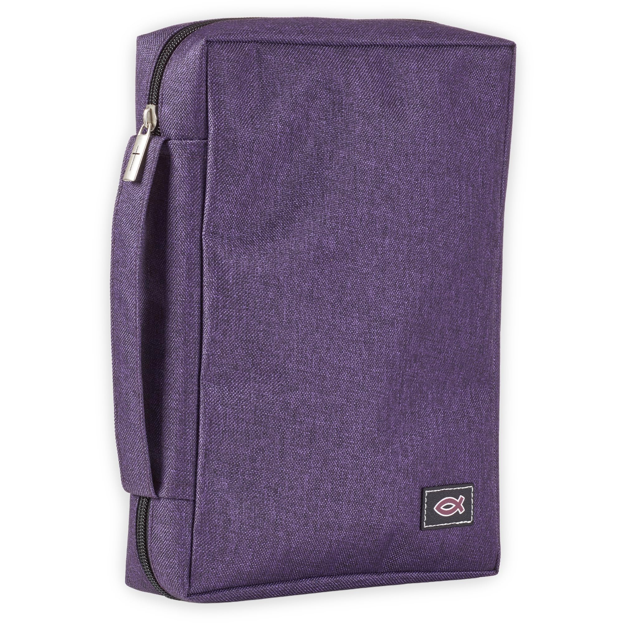 Christian Art Gifts Men/Women's Bible Cover Jesus Fish, Purple Canvas, Medium