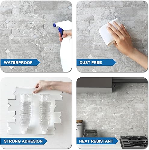Miniatura 6 de MOFIT - Azulejos adhesivos con acabado mate de piedra, paneles de pared para cocina, mosaico lineal de mármol, azulejos adhesivos para azulejos de