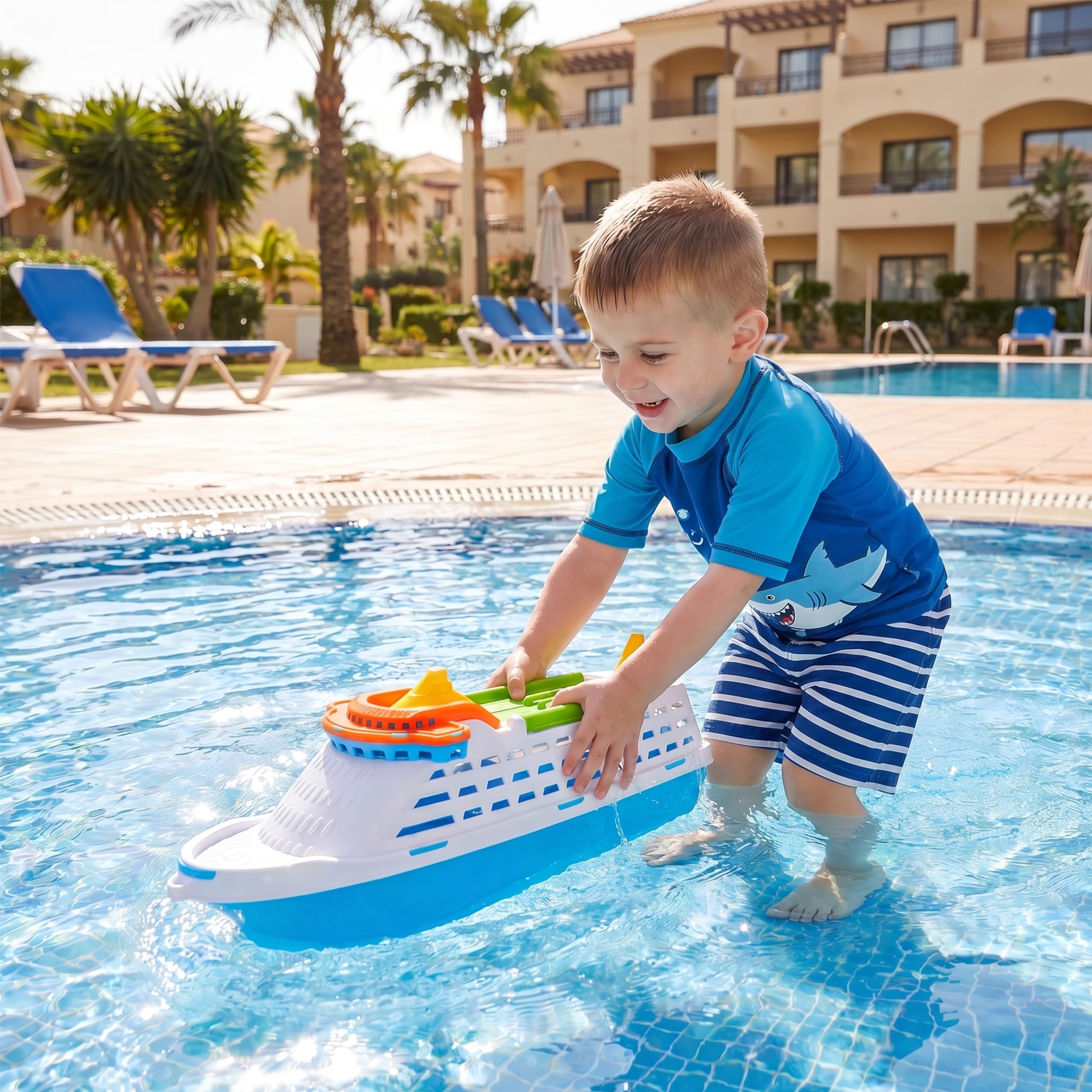 Toyland® 41cm (16") Nave da crociera colorata con porte e ruote mobili - Giocattolo acquatico galleggiante per bambini - Giochi da piscina e per il bagnetto - Dai 3 anni in su