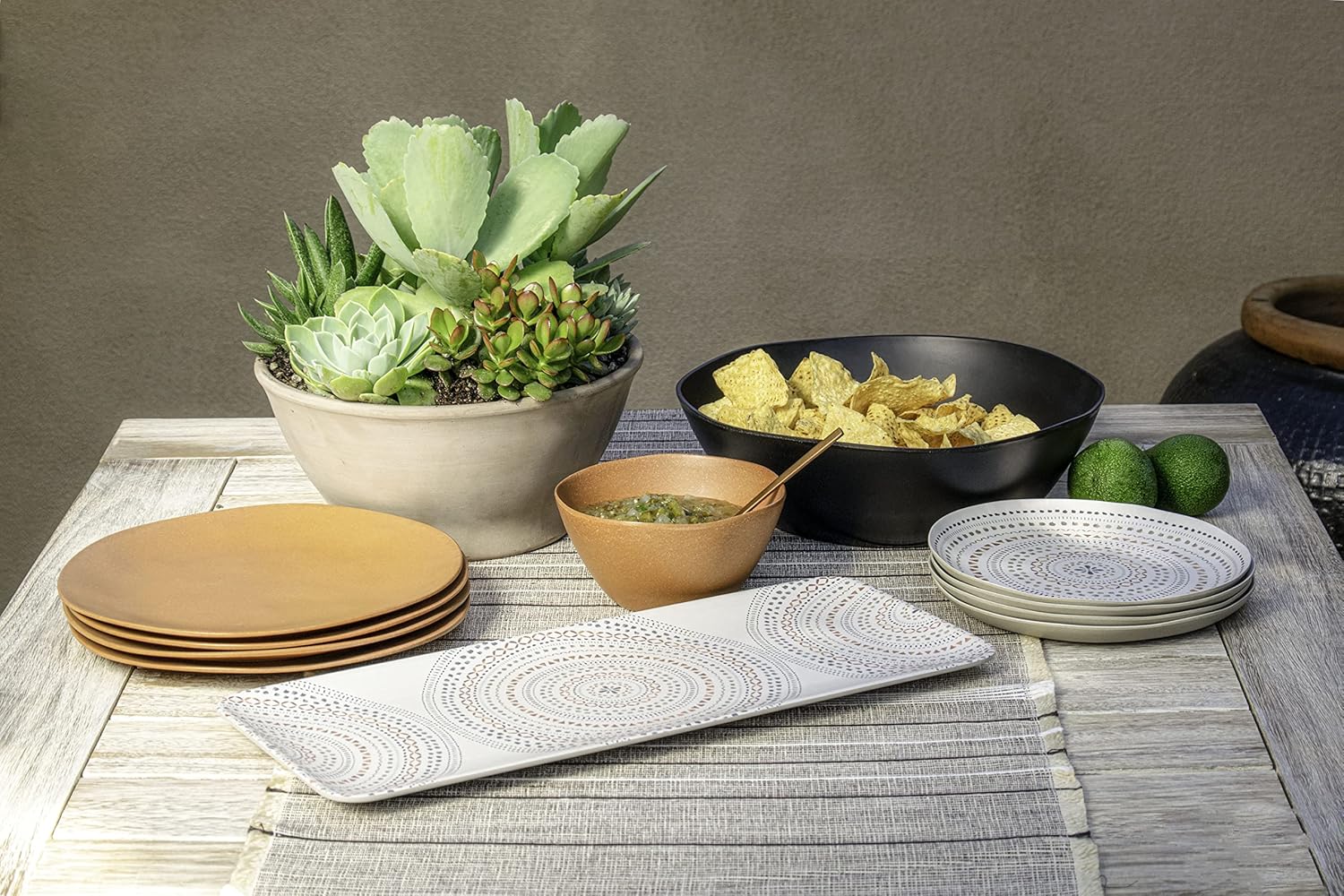 Abode Homewares Desert Mandala 9.1'' Durable Planta Low Bowls, Shatter-Resistant and Dishwasher-Safe Indoor/Outdoor Dinnerware, Ideal for Pasta, Ice Cream, Cereal, or Salad - 42 oz - Beige - Set of 6