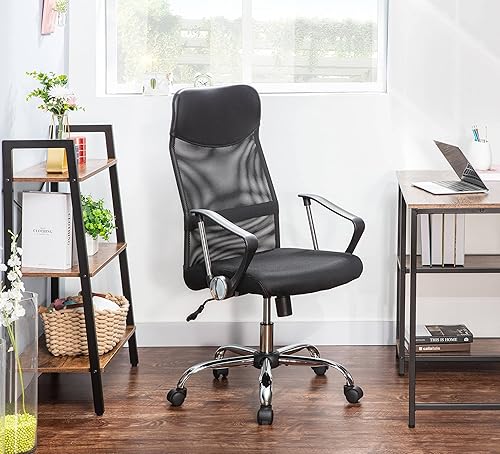 JJS Silla de oficina con respaldo alto y soporte lumbar giratorio, silla de escritorio de malla, ergonómica, moderna, mecedora, silla ejecutiva con