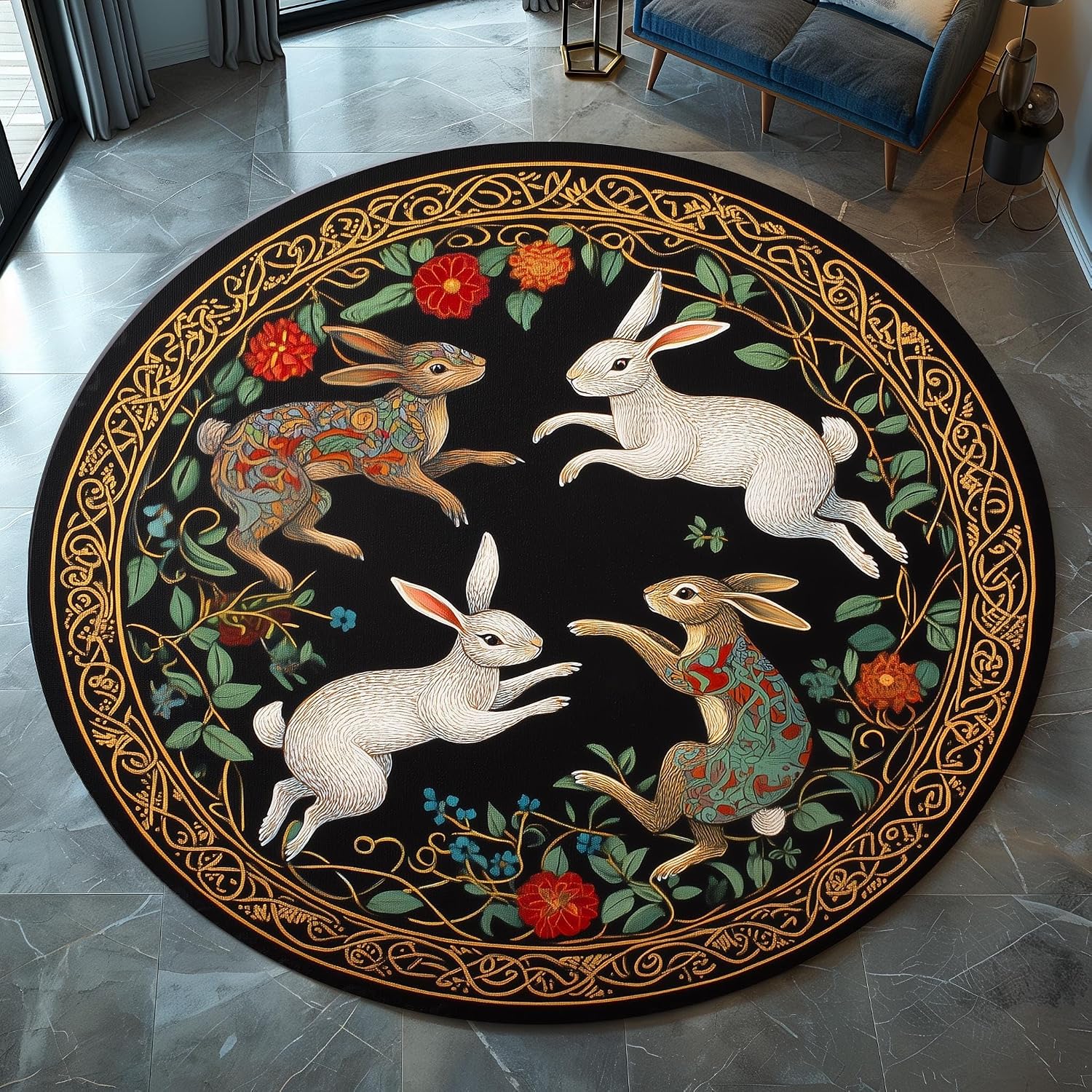 Rabbit Hook Rug Amazon.com: Round Hares Pattern Rug, Hare Rug, Rabbit Rug RS1929.0 2 ft ...