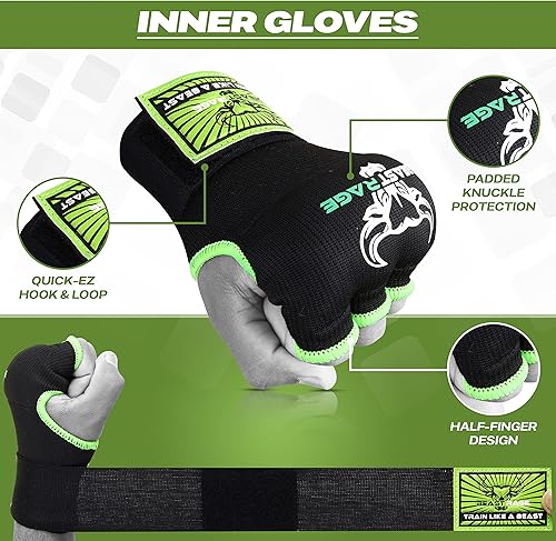 Miniatura 8 de BEAST RAGE Guantes interiores con envolturas de mano, envoltura rápida, largo de 36 pulgadas, soporte de muñeca de MMA, vendajes Muay Thai,