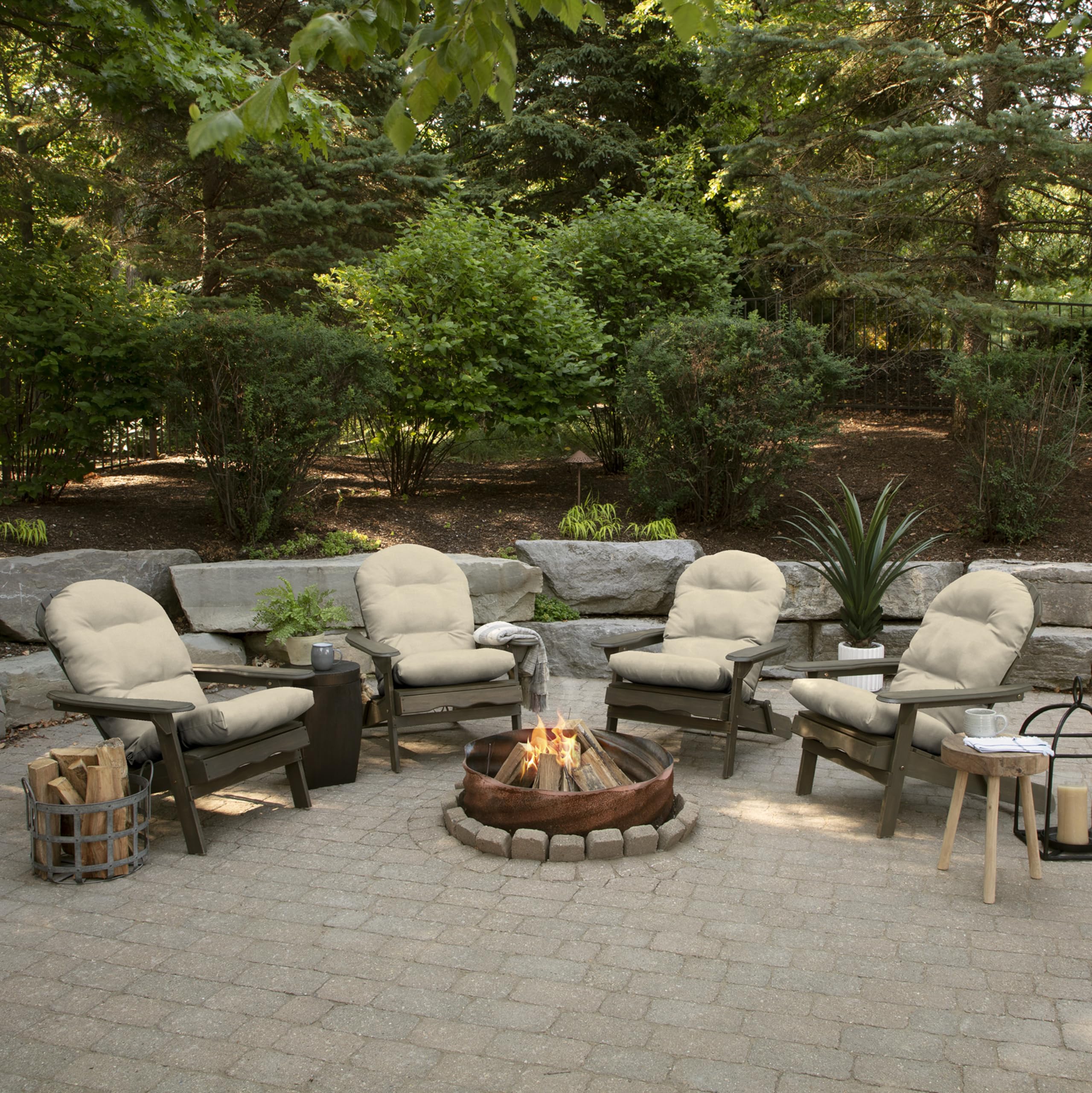 Arden Selections Outdoor Plush Modern Tufted Rocking Chair Cushion, Set of 2, 20 x 18, Water Repellent, Fade Resistant, Cushions for Adirondack and Rocking Chairs 20 x 18, Tan Leala