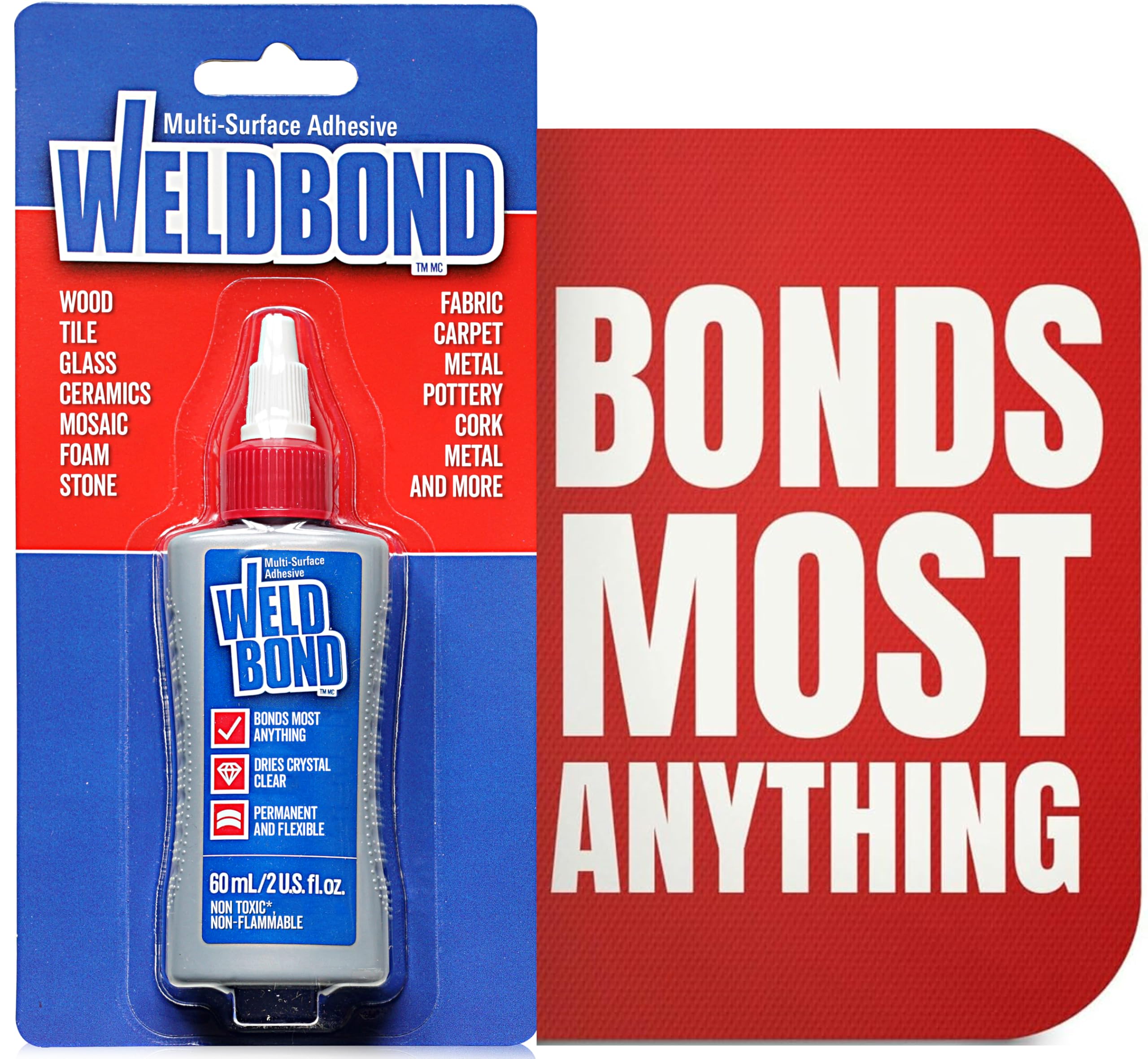 WeldbondNon-Toxic Glue 60 ml / 2 fl.oz Adhesive Wood Glue for Woodworking or Craft Ceramic Mosaic Glass Tile Styrofoam Fabric and Any Porous Surfaces. Dries Crystal Clear, No Fumes Non-Flammable PVA