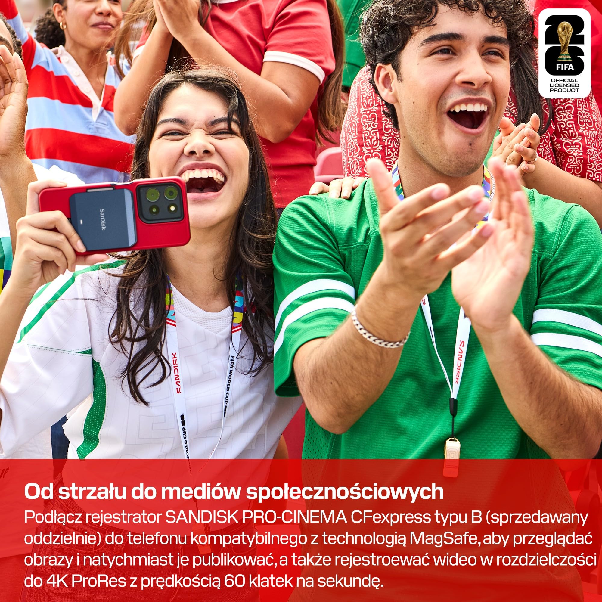 SANDISK CFexpress Kartą Typu B FIFA World Cup 2026 Edition 256 GB (prędkości odczytu do 1700 MB/s, strzelaj fotki na mistrzostwach świata FIFA World Cup 2026 w rozdzielczości do 4K RAW)
