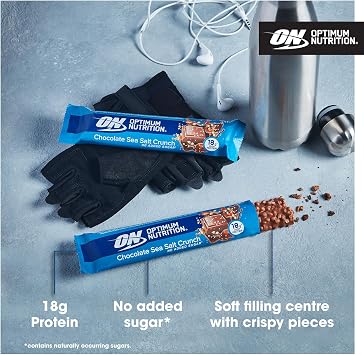Optimum Nutrition Chocolate Sea Salt Crunch Protein Bars, On-the-Go Pre-Workout and Post-Workout Vegetarian Gym Snack for Men and Women, No Added Sugar Healthy Snacks, 12 x 55 g