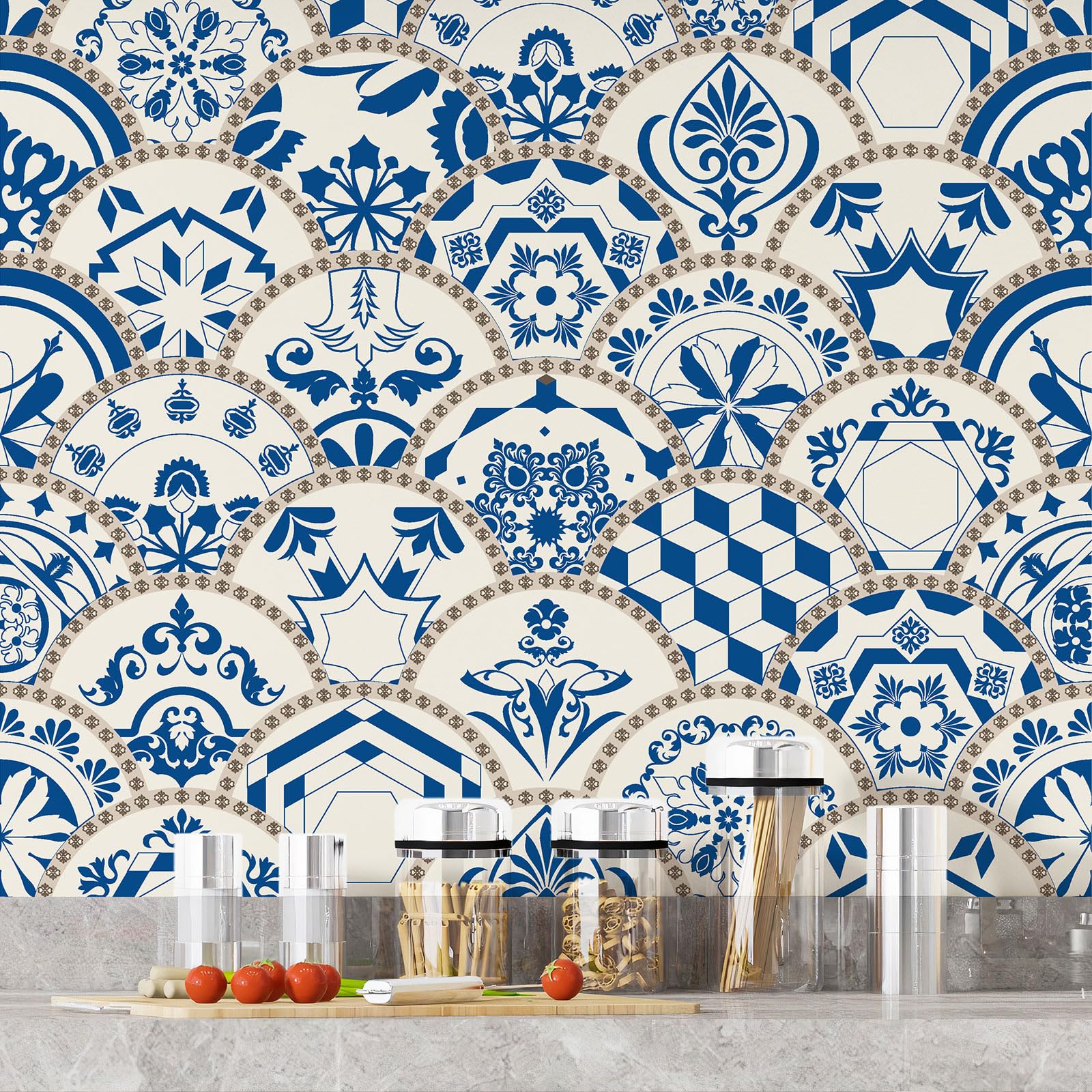 Lumalea Adesivo per cucina, effetto piastrelle di cemento, 3617689963433, adesivo + protezione lucida, 90 x 90 cm