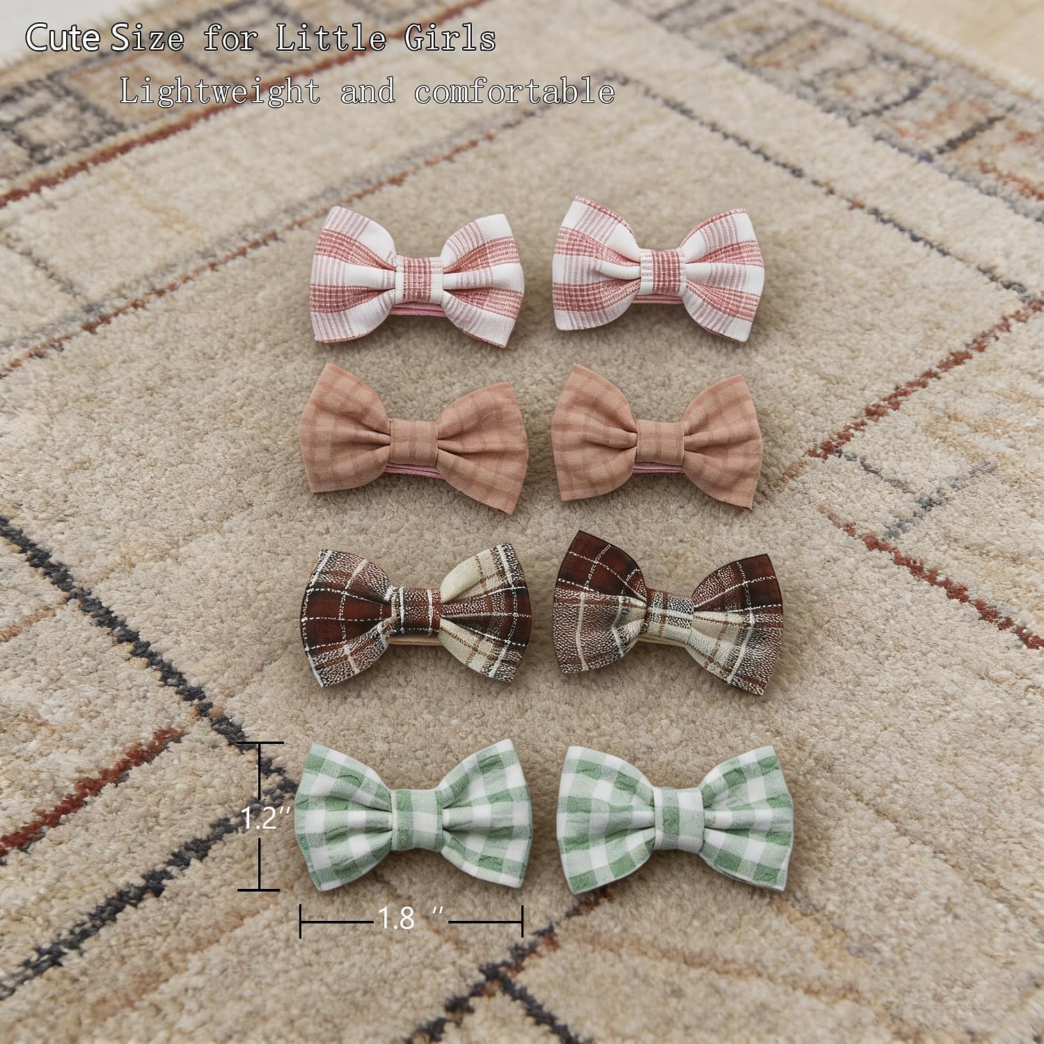 Baby Hair Bow Clips, 9 Pairs Boutique Cotton Fully Lined Hair Pins, Non Slip Baby Barrettes Accessories for Little Girls Fine Hair (Plaid)