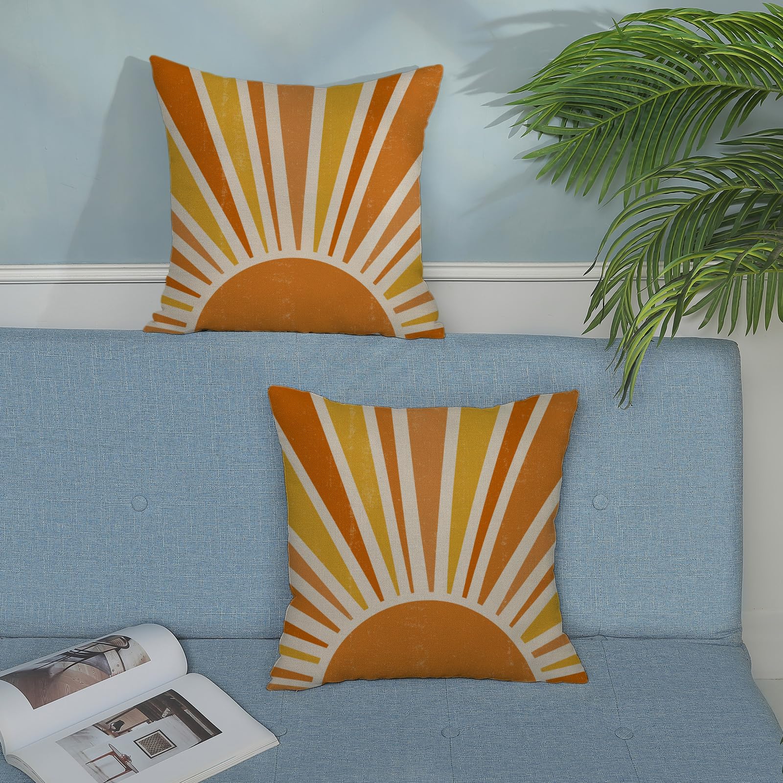 JOJOGOGO Outdoor Kissenbezüge – 45,7x45,7 Cm, Gewellt, Wasserdicht, 2 Stück, Gebranntes Orange, Boho-Style
