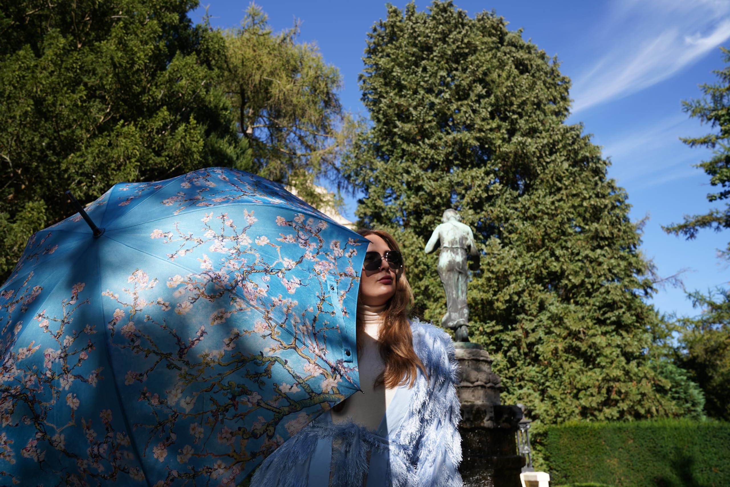 VON LILIENFELD Parasol Vincent van Gogh kwiat migdałów automatyczne rozkładanie i rozkładanie damski parasol stojący, turkusowy