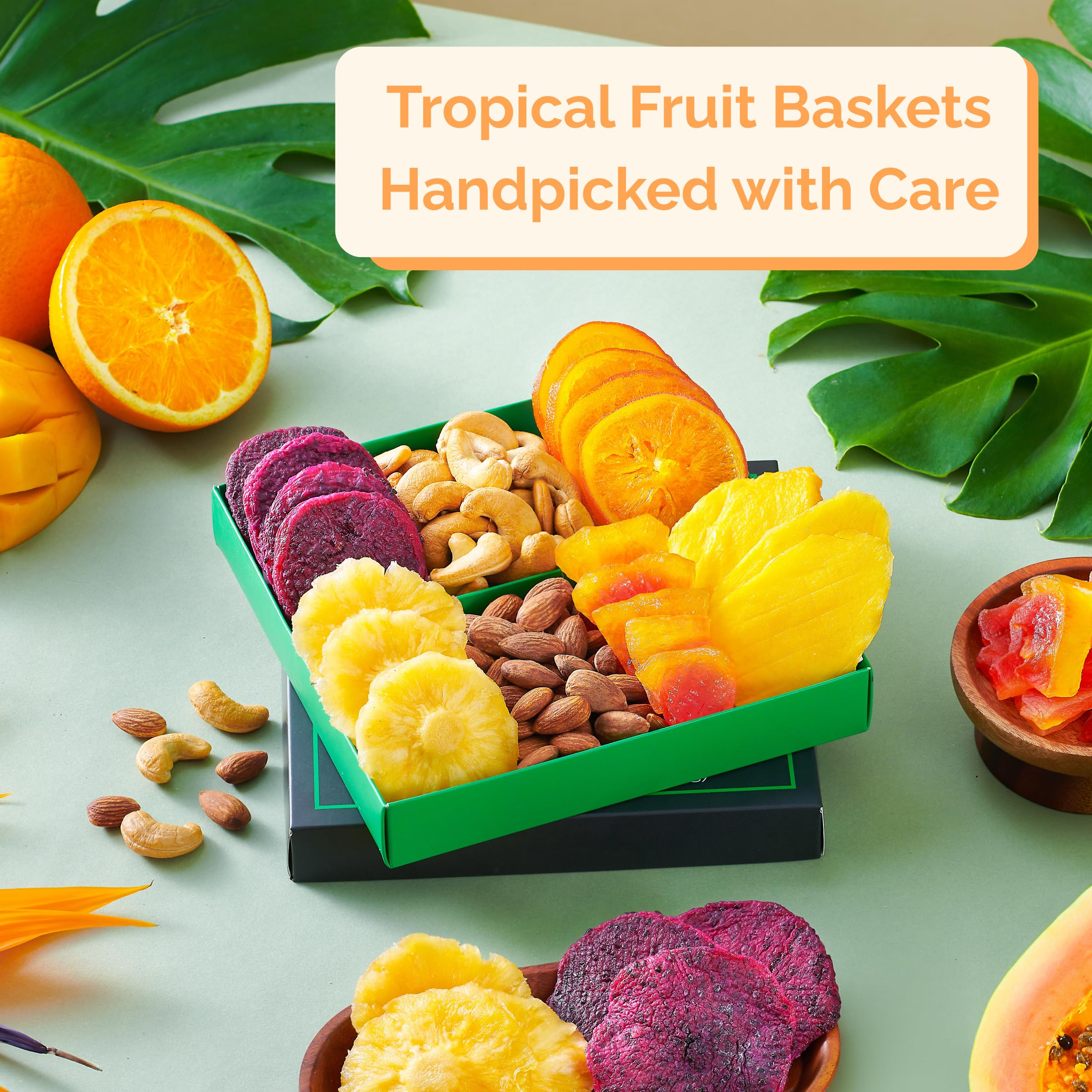Dried Fruit Gift Basket - 7 Tropical Flavor Dried Fruit Basket Gift |12.5oz Soft Dried Fruit and Nuts Gift Basket - Dry Fruits Gift Box | Healthy Food Gifts for Men Food Gift Baskets for Women Dad Mom
