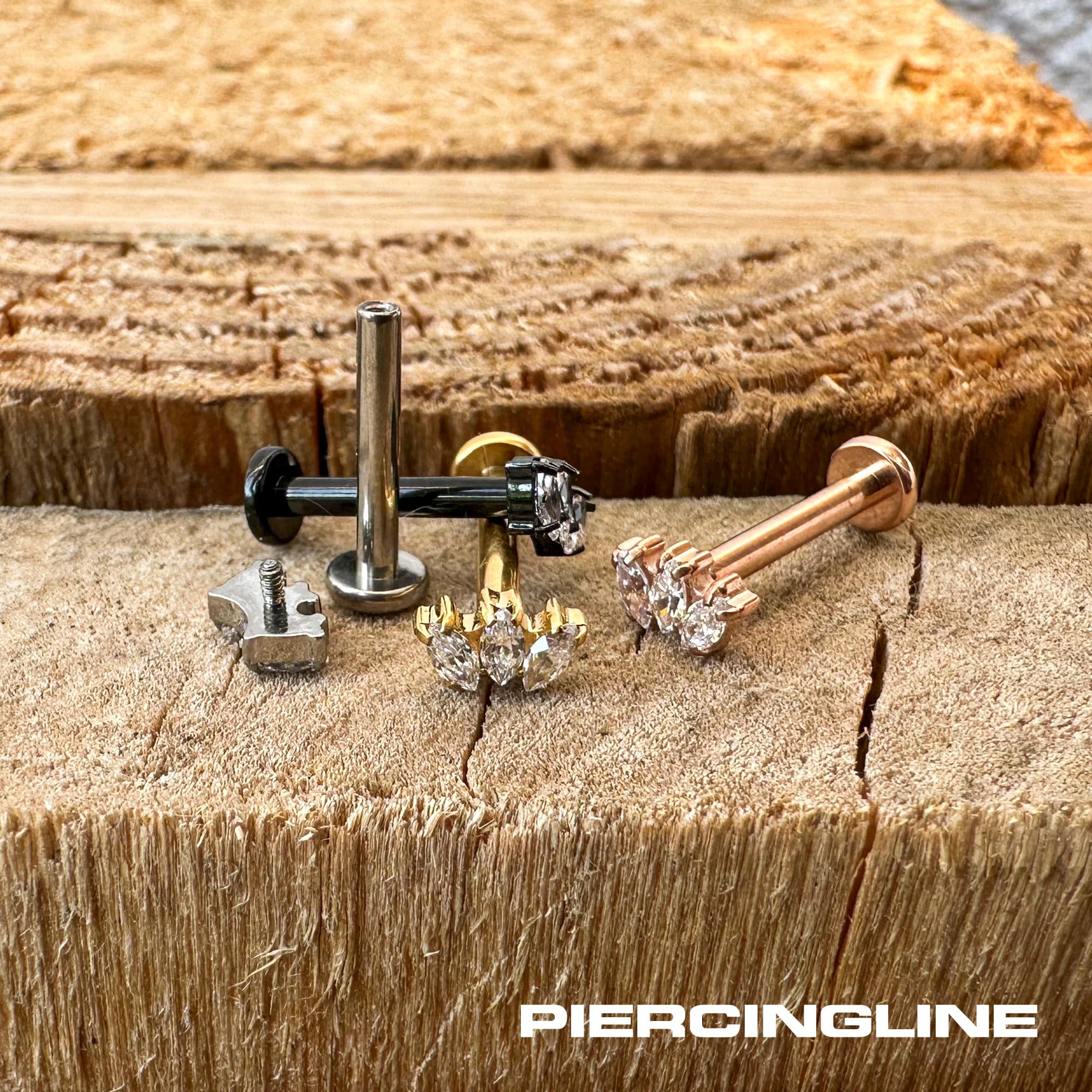 PIERCINGLINE Labret de titanio con rosca interior, 3 gotas de cristal, piercing para labio, nariz, oreja, hélix, color y tamaño a elegir, 1,2 mm x 8 mm, titanio (grado 23)