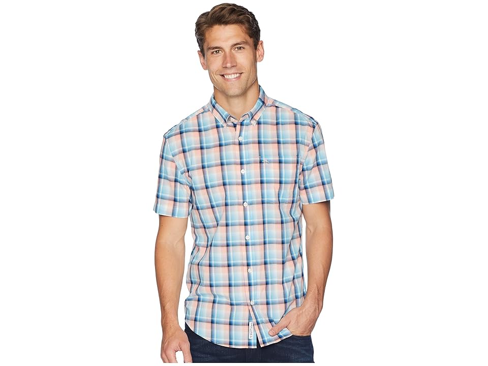 

Original Penguin Short Sleeve Stretch P55 Plaid (Peach Amber) Men's T Shirt, Pink