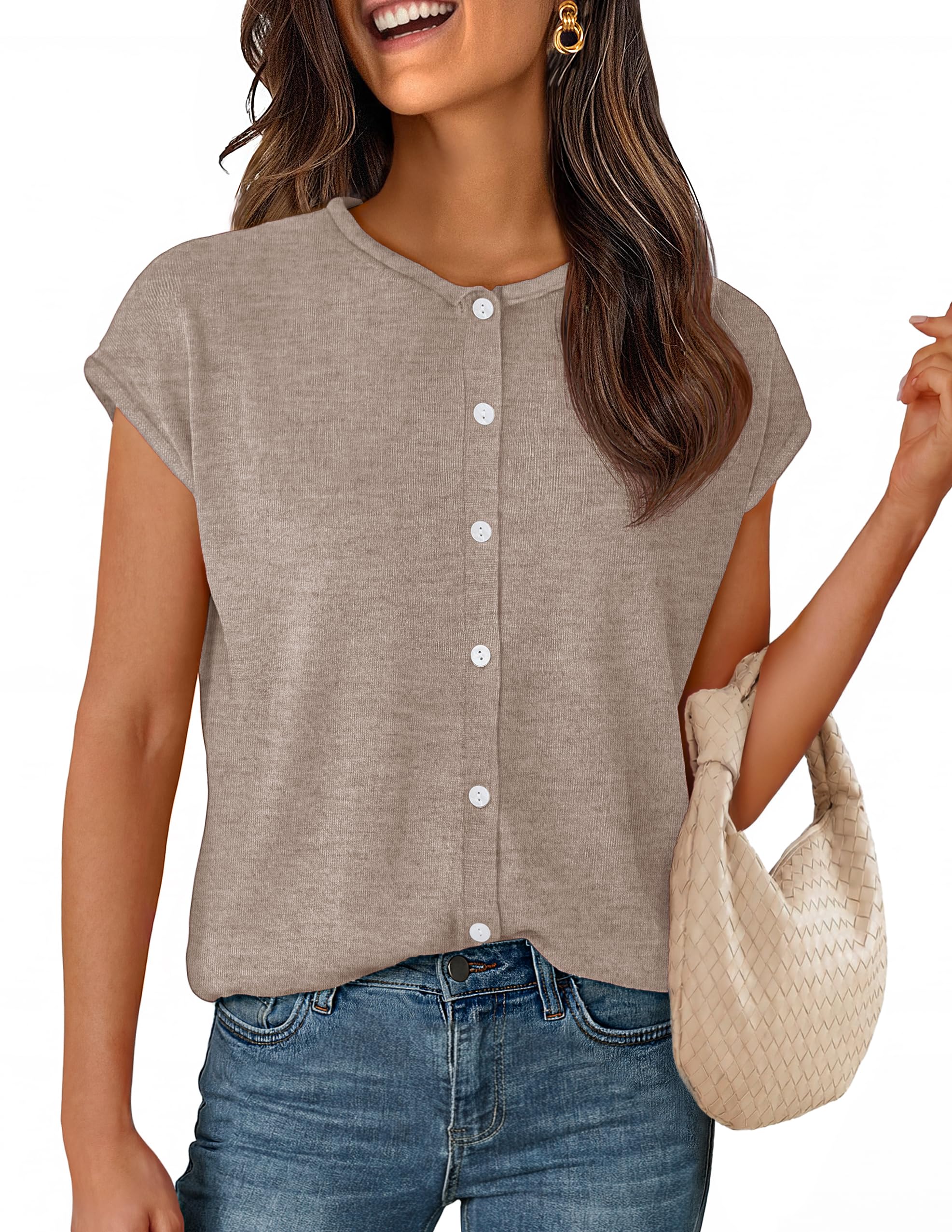 Women's Summer Cap Short Sleeve Sweater Vest 2026 Lightweight Button Down Cardigans Spring Casual Trendy Tops-image-44