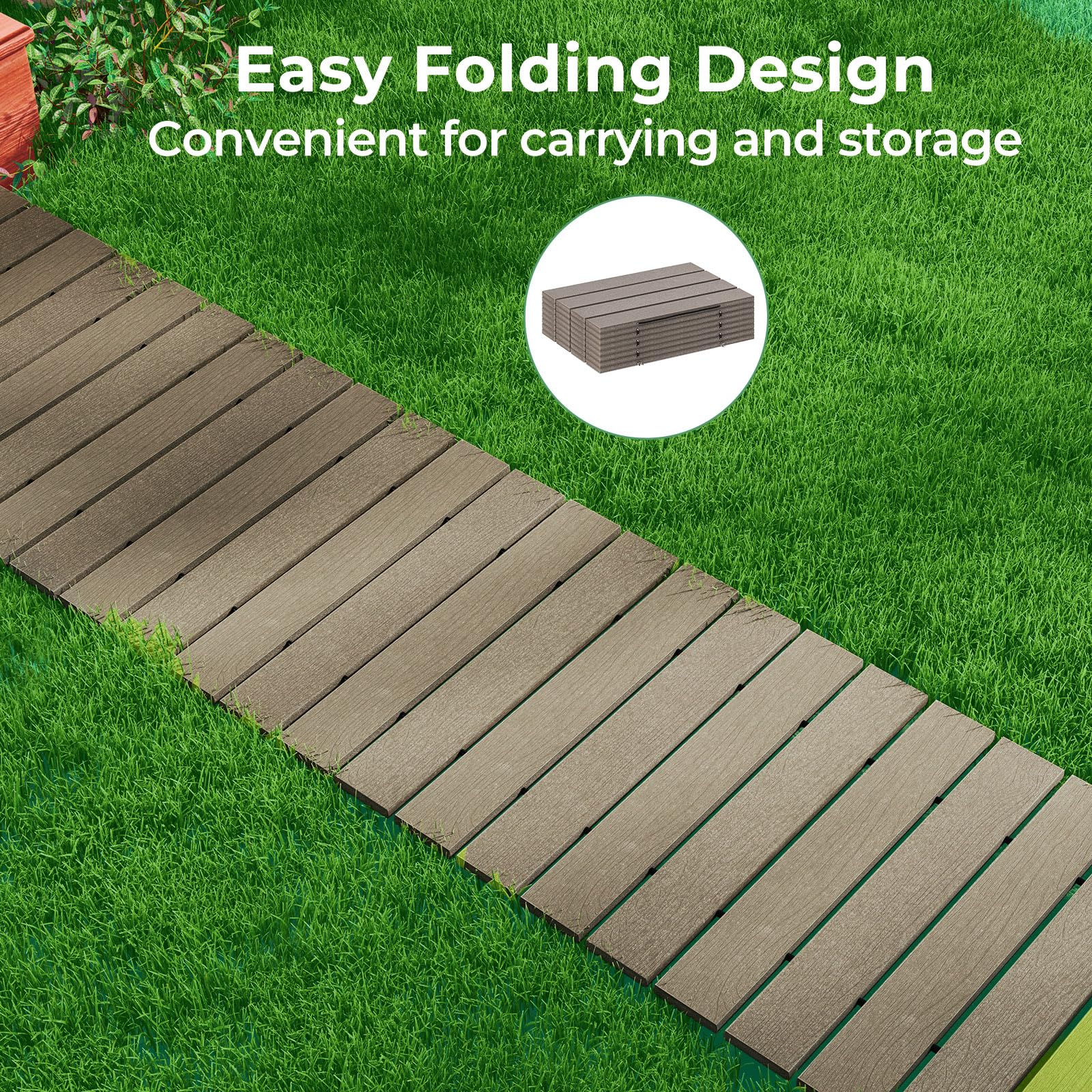 SOARS Tapis de Marche Jardin en PEHD, Allée de Promenade avec Poignée, Aspect Bois & Fil Métallique, Décoration pour Pelouse, Jardin, Arrière-Cour, 242 X 43 CM