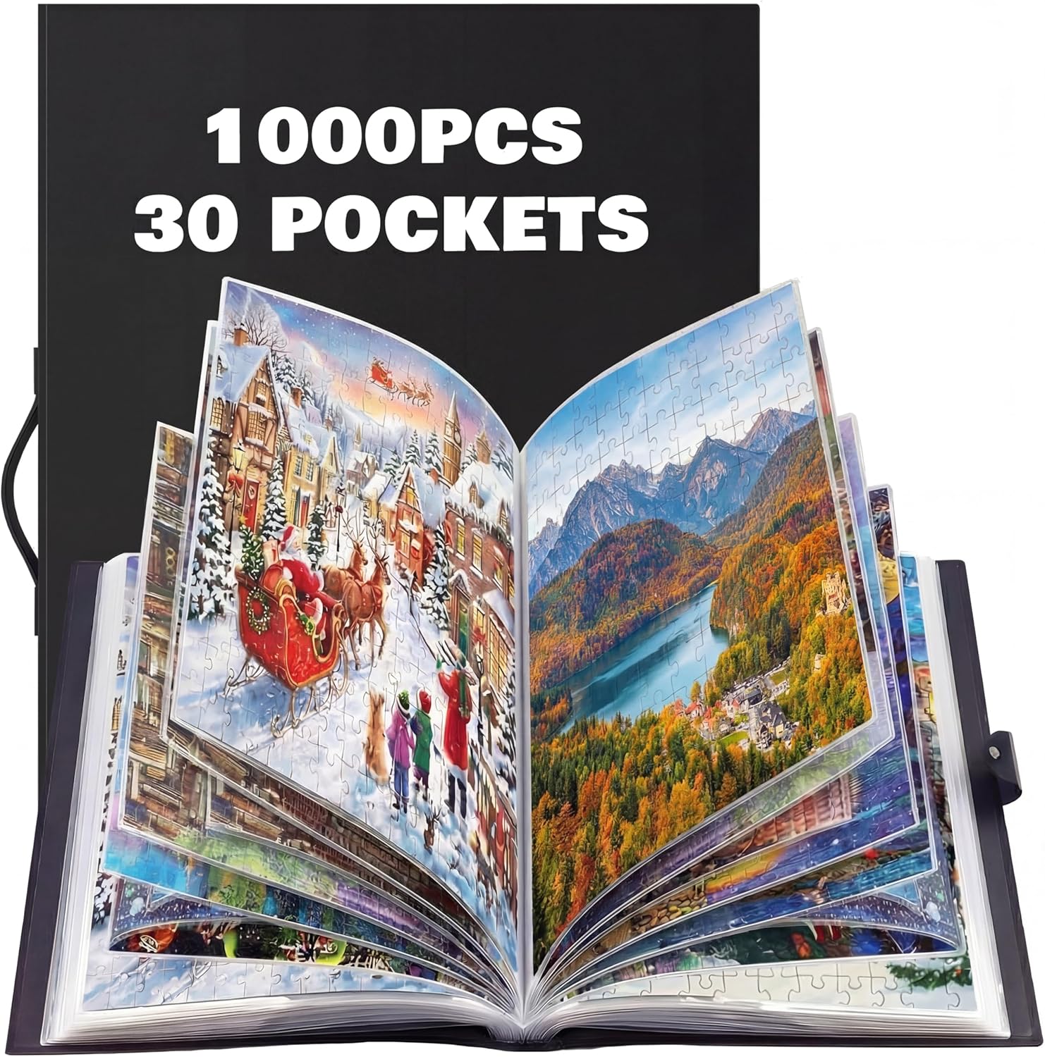 30 Pockets Puzzle Storage Folder for 1000 Pieces Portable Large Capacity Jigsaw Book Holder for 60 Sets Puzzle Folder, Dustproof and Protective Jigsaw Accessories, Gift for Christmas