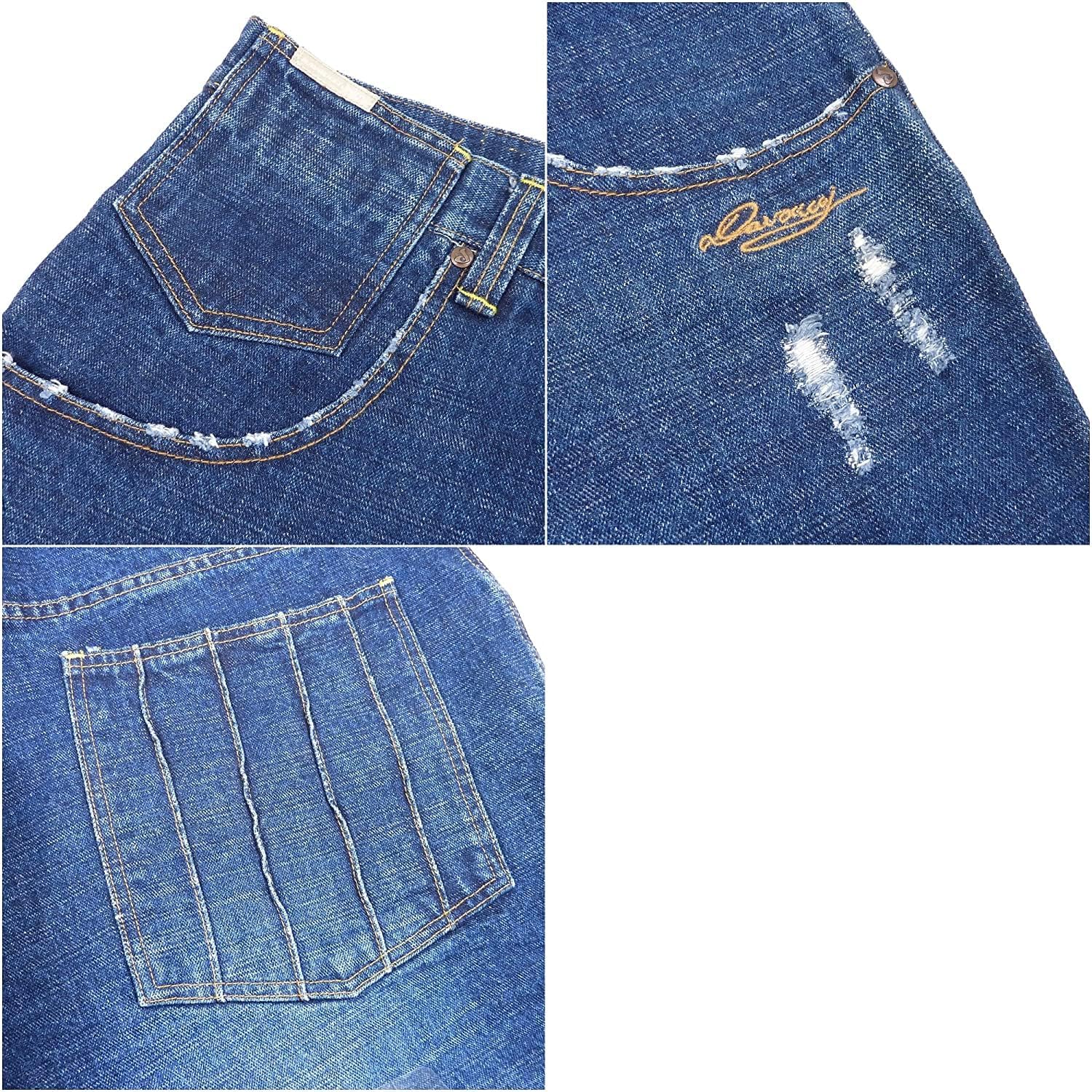 [Davoucci] ダボーチ ダメージ加工 バギー デニムパンツ ウォッシュブルー [並行輸入品]